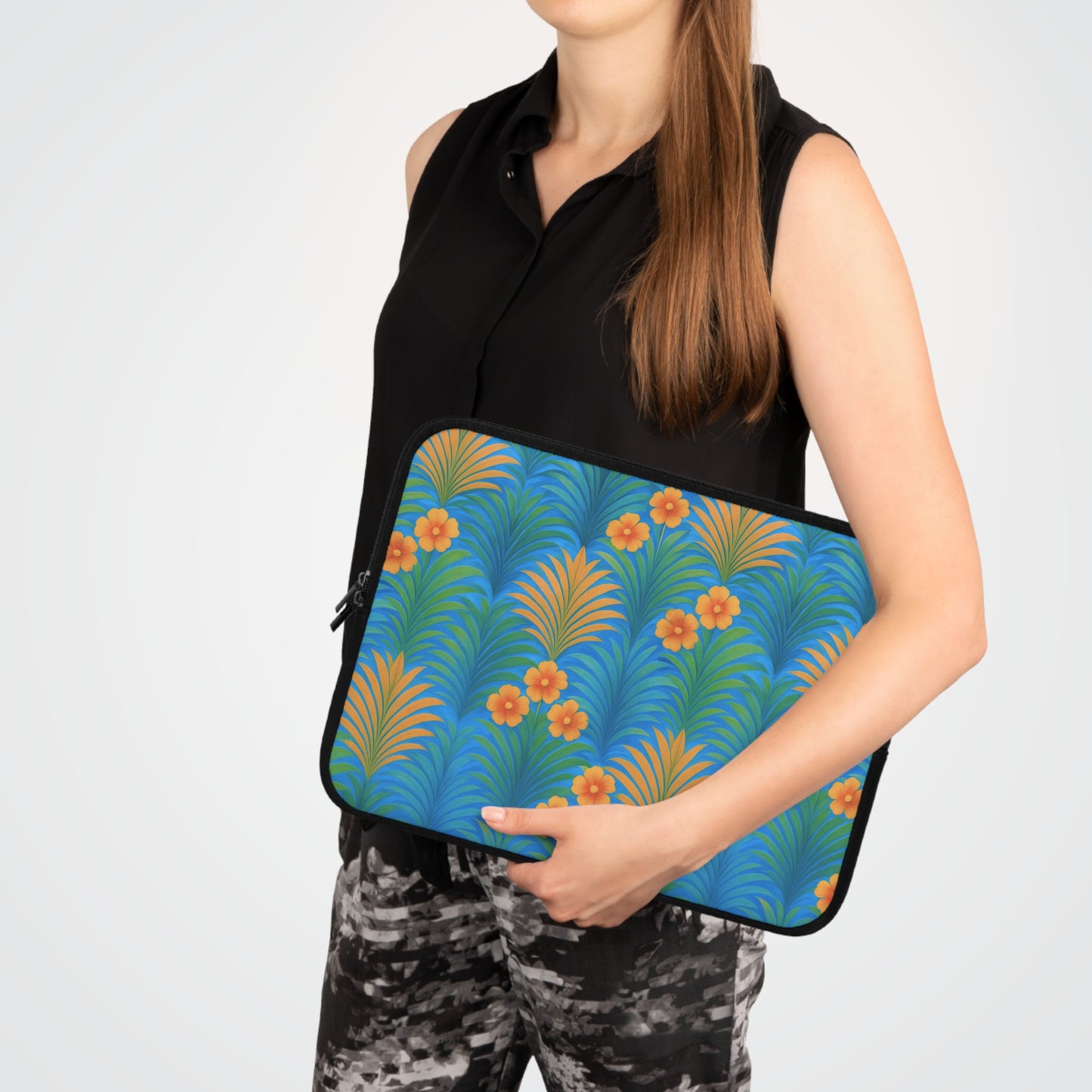 Tropical Laptop Sleeve, 5 Sizes - Perfect for Beach Lovers & Students / Sunrise Palms, Orange