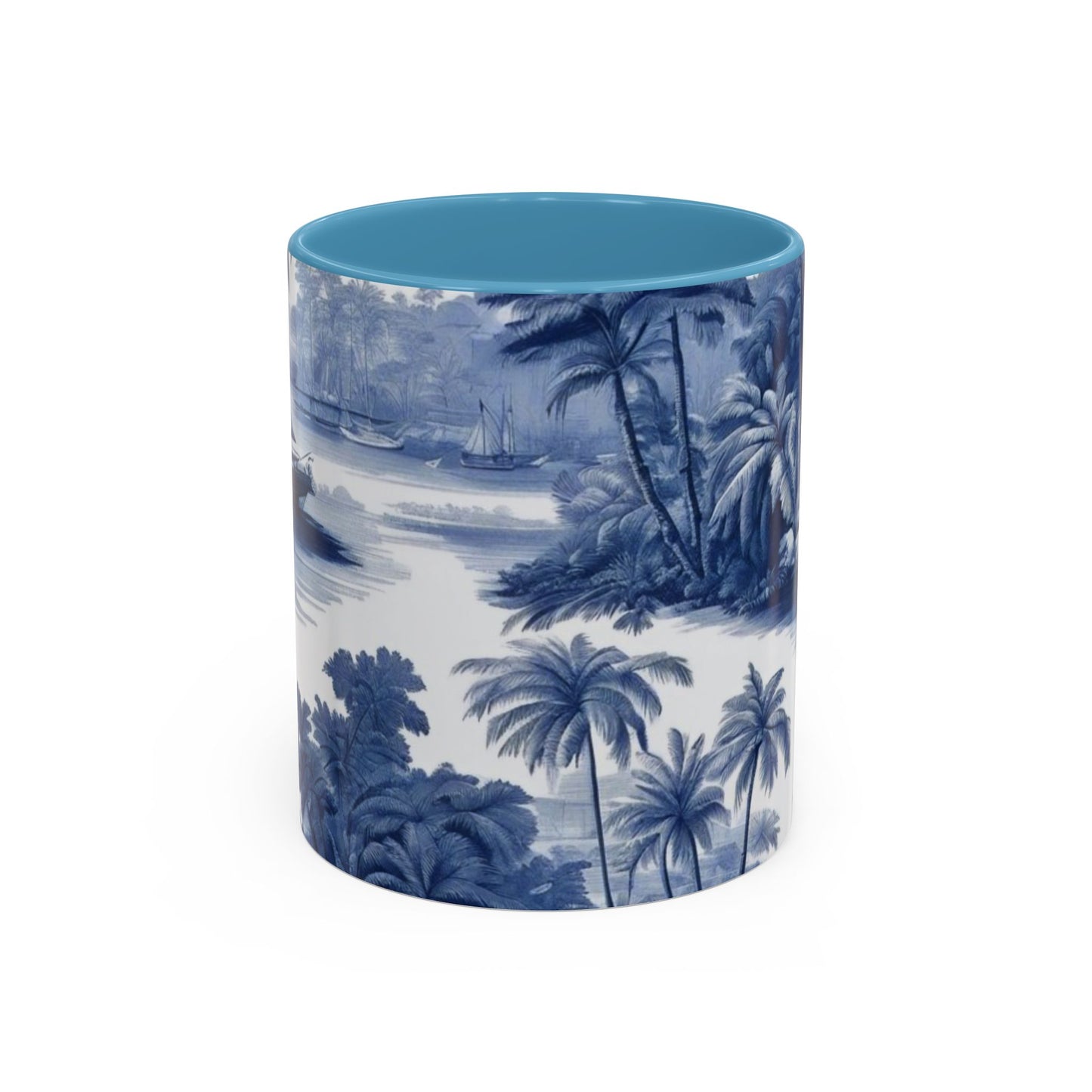 Accent Coffee Mug (11, 15oz), 8 Colors - Tropical Toile Blue/White