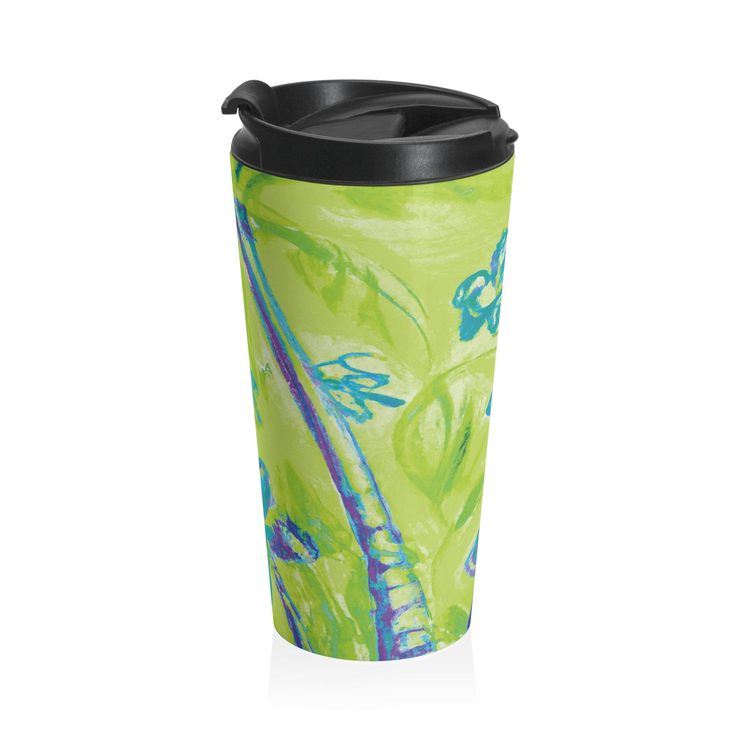 15 oz. Stainless Steel Travel Mug / Palm Doodles Lime