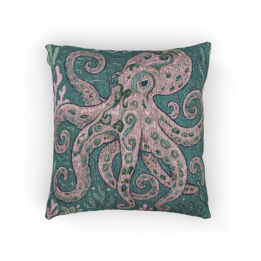 Woven Pillow, 17"W x 18"L ~ Octopus Kraken Joe, Purple