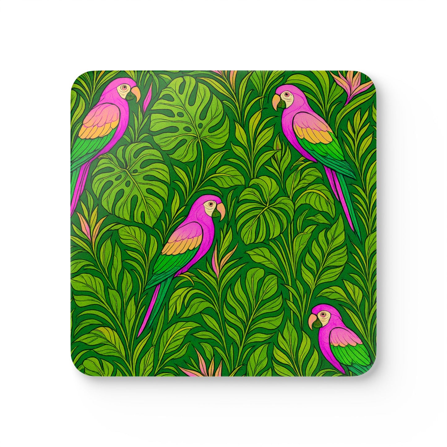 Coaster Set -  Parrot Family/Pink