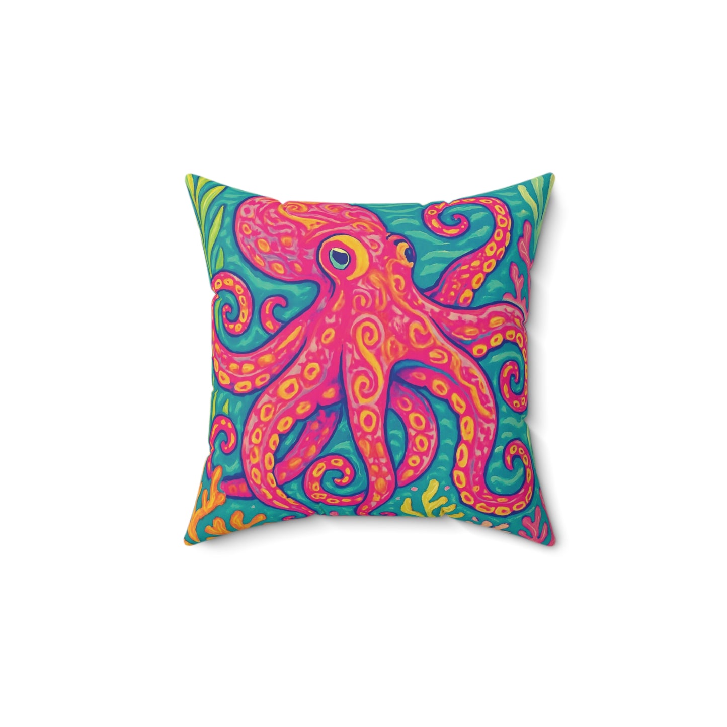 Decorative Pillow - Accent Cushion, 4 Sizes / Octopus Kraken Joe, Red