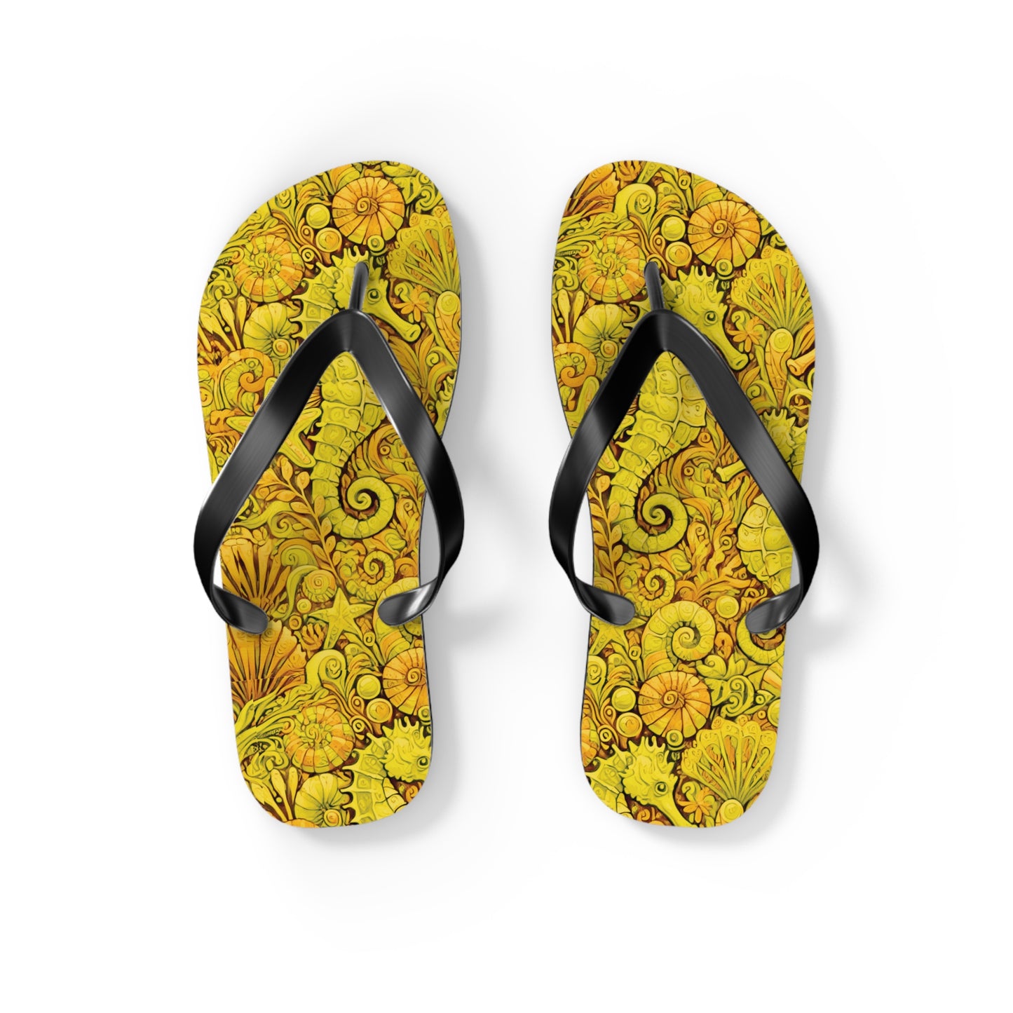 Flip Flops - Seahorses/Yellow