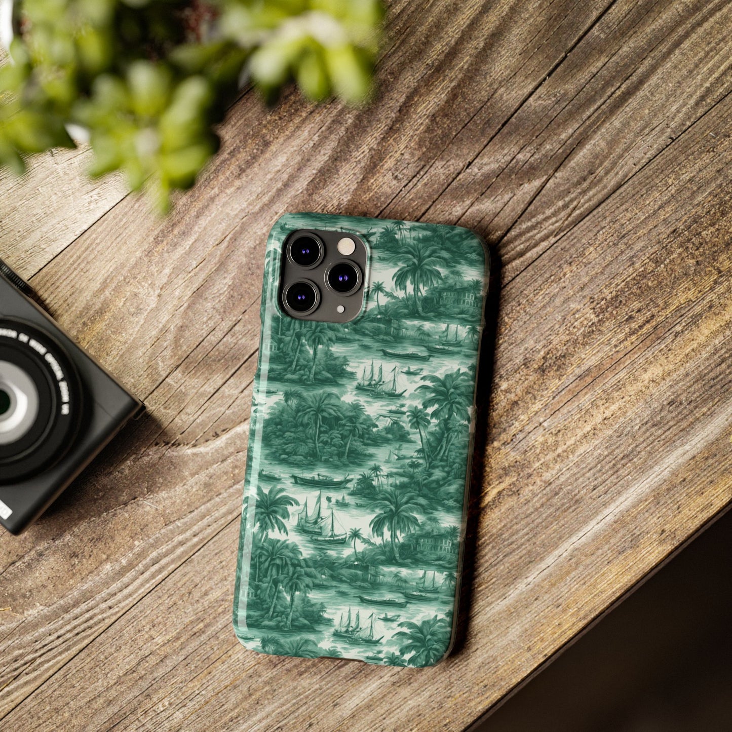 Slim Phone Cases - Tropical Toile #1, evergreen
