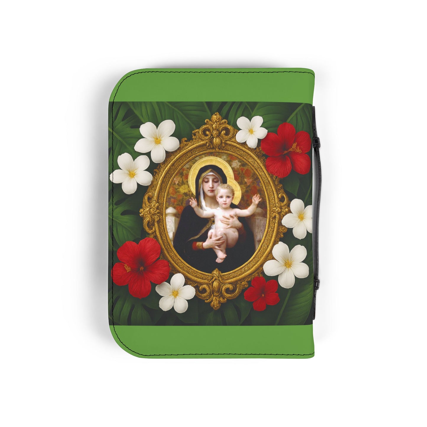 Tropical Bible Cover, Virgin of the Lilies Green / Floral Bible Protector, Christian Church Accessories