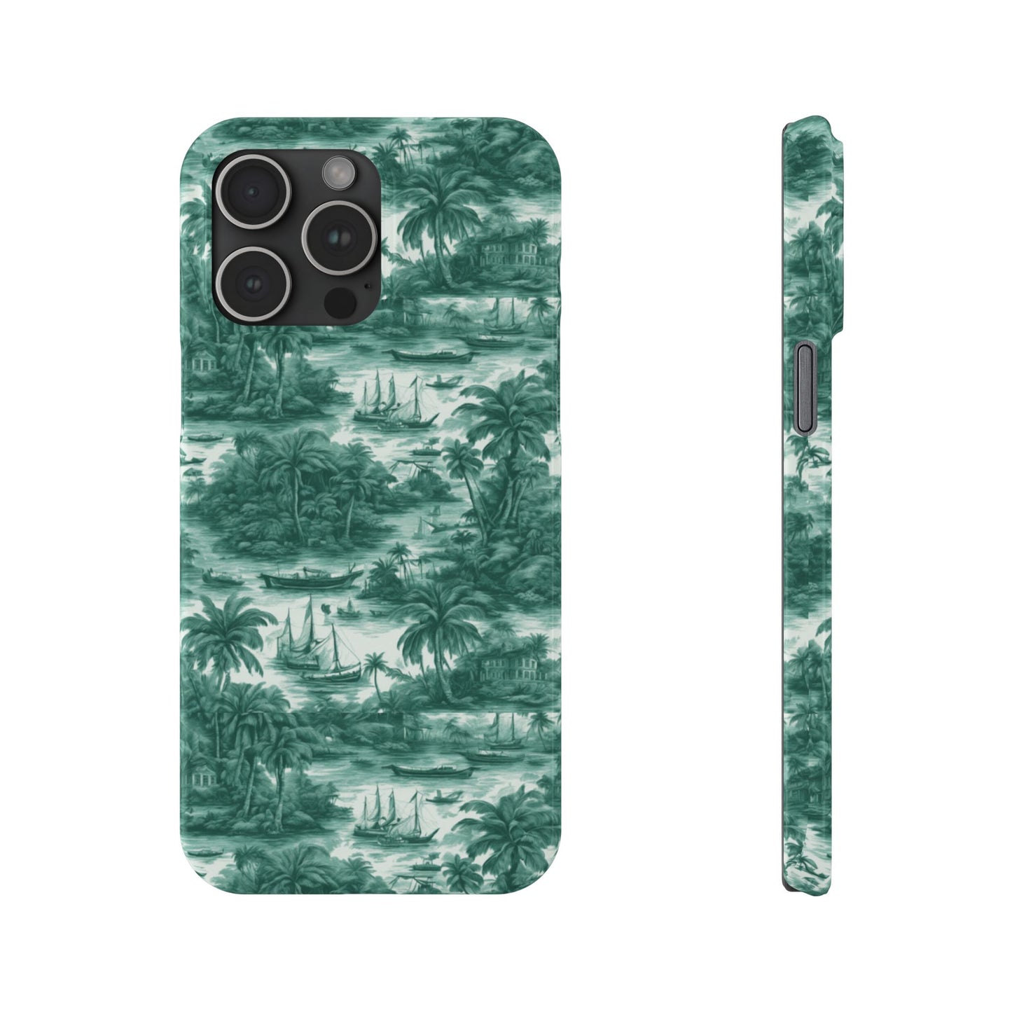 Slim Phone Cases - Tropical Toile #1, evergreen