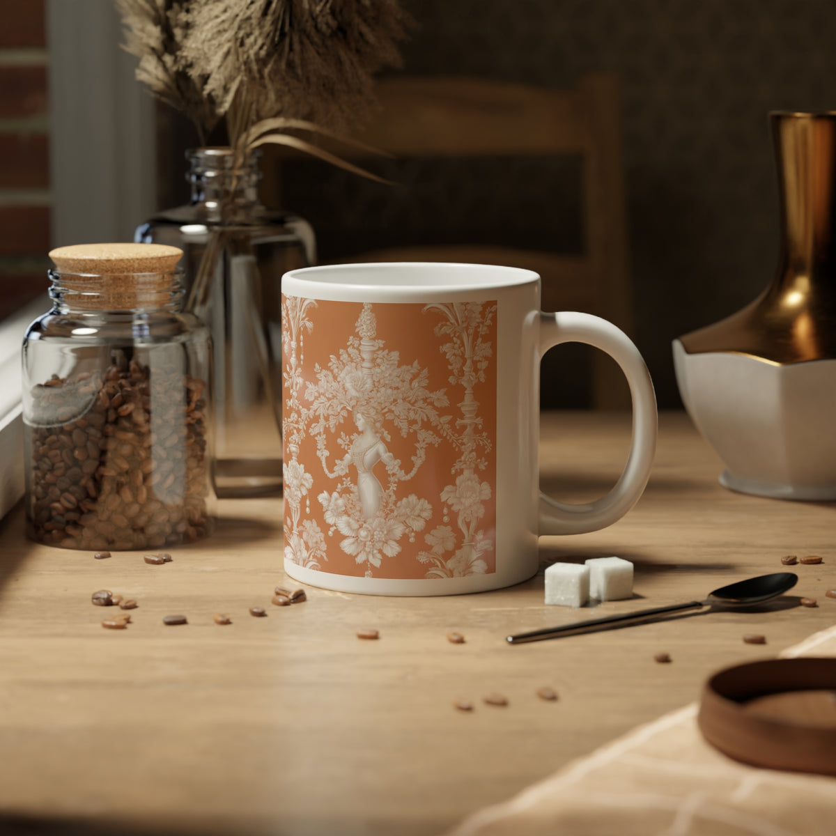 Jumbo Mug, 20oz, Pearl Lady Toile, Melon | Tropical Coffee Cup