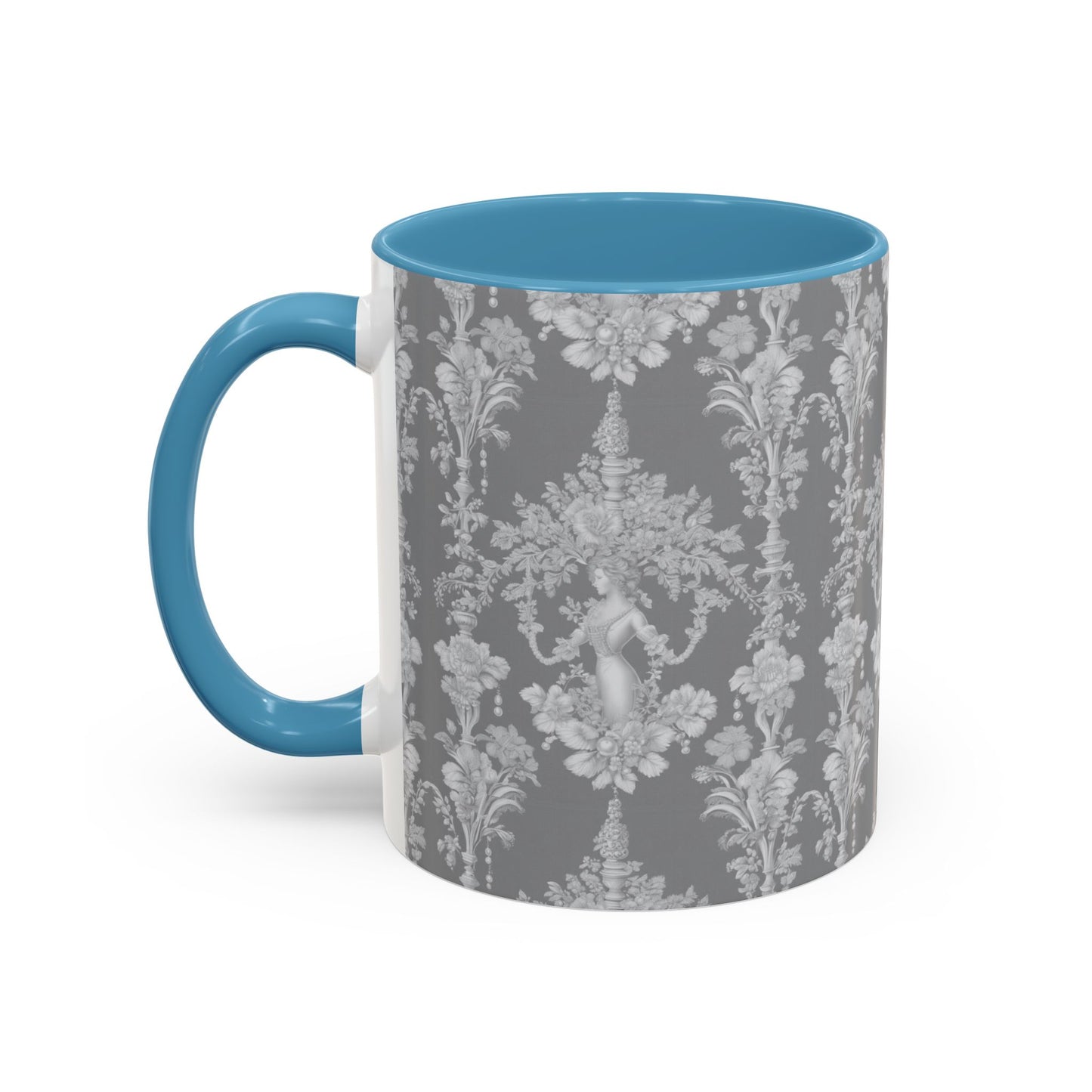 Accent Coffee Mug (11, 15oz), Pearl Lady Toile/Slate Repeat, Various Colors