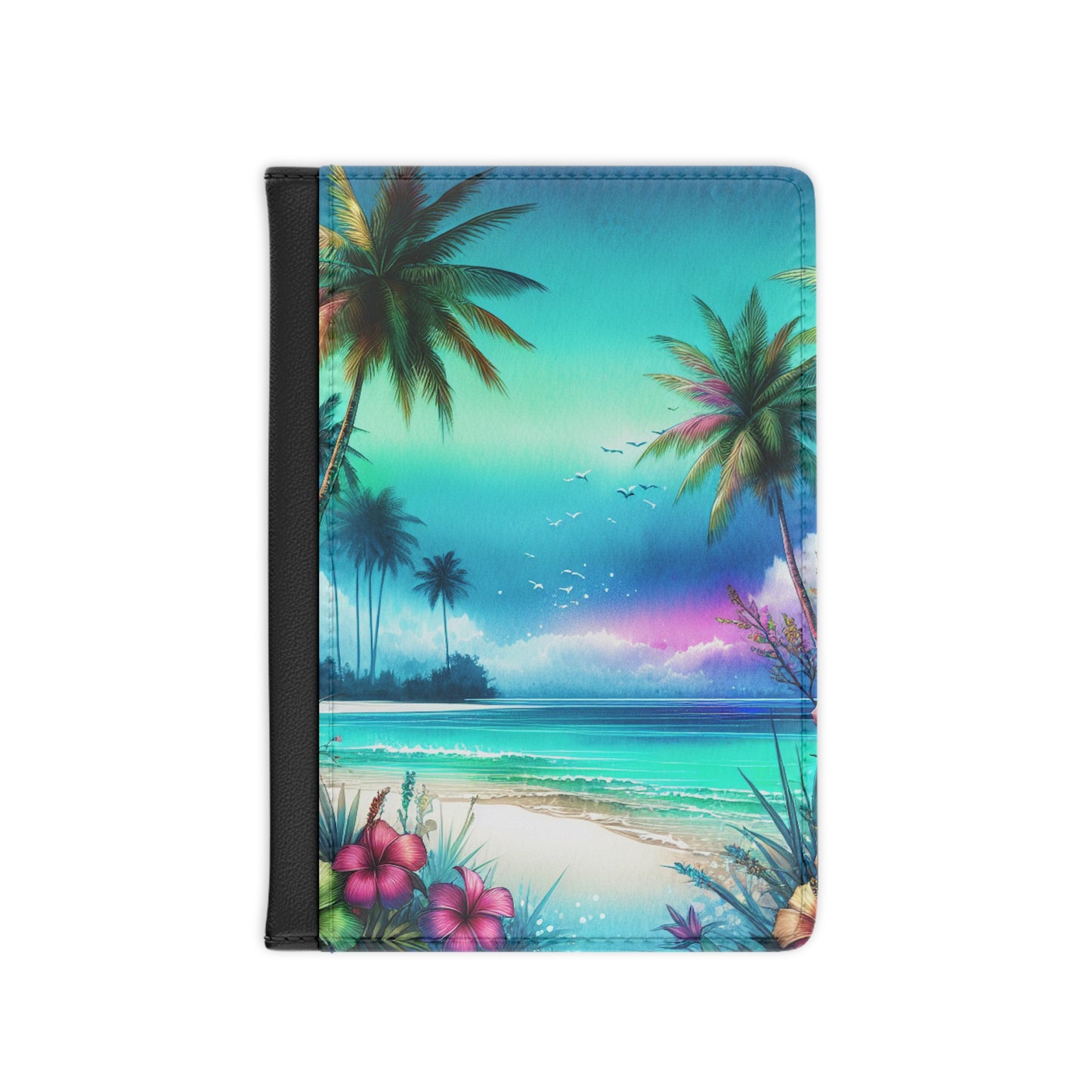 Tropical Passport Cover, Faux Leather - RFID blocking for travel security / Morning Beach