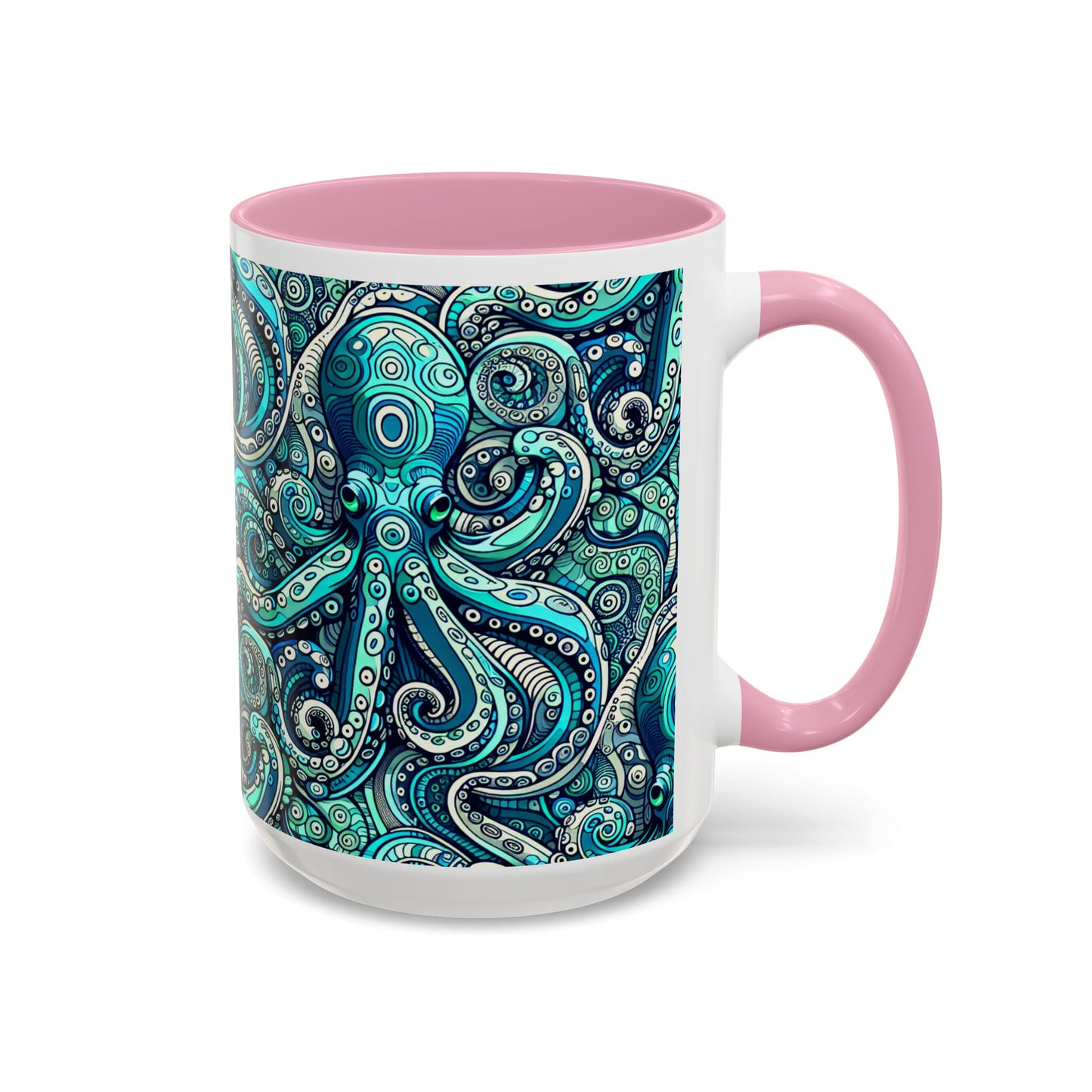 Accent Color Coffee Mug, Many Colors - 11oz & 15oz / Aqua Octopus