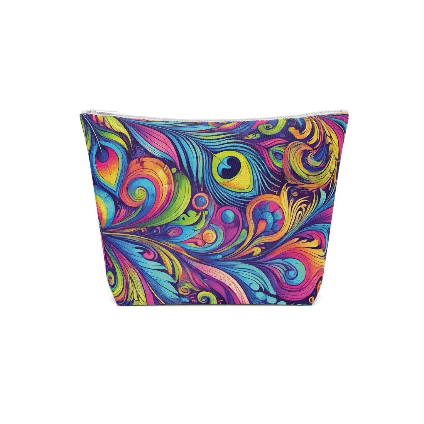 Tropical Cotton Cosmetic Bag, Makeup Pouch, 5 Sizes / Feather Currents