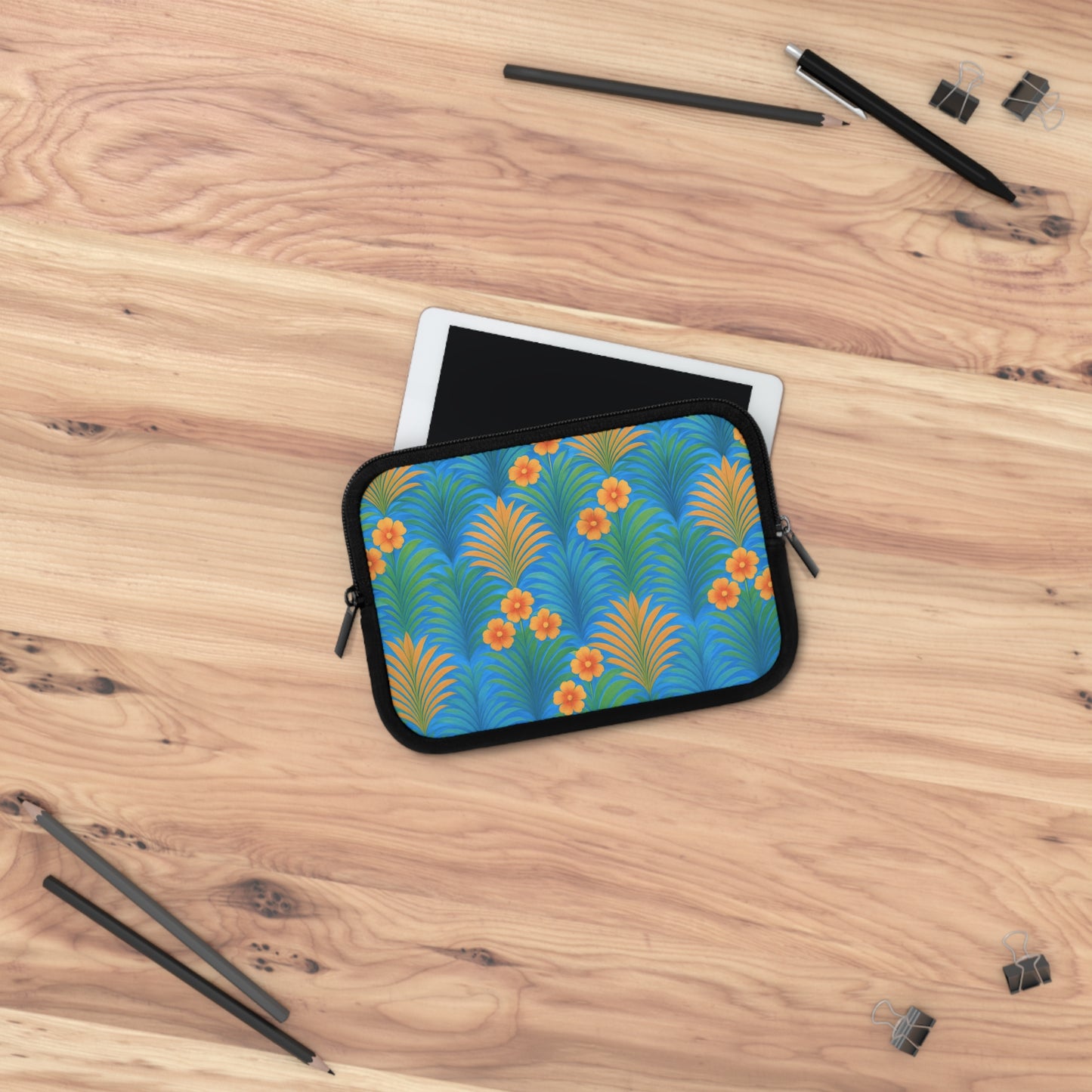 Tropical Laptop Sleeve, 5 Sizes - Perfect for Beach Lovers & Students / Sunrise Palms, Orange
