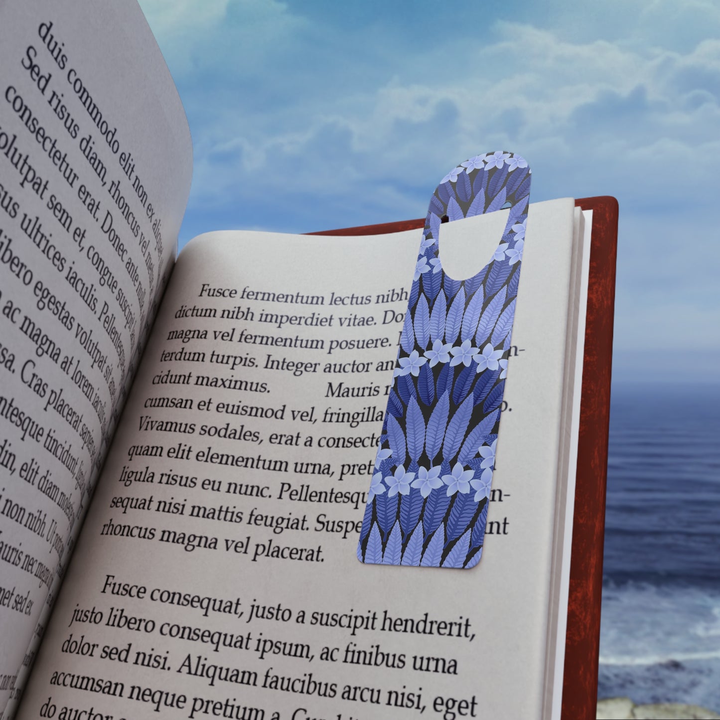 Bookmark - Aluminum, Plumeria and Palms, Blue