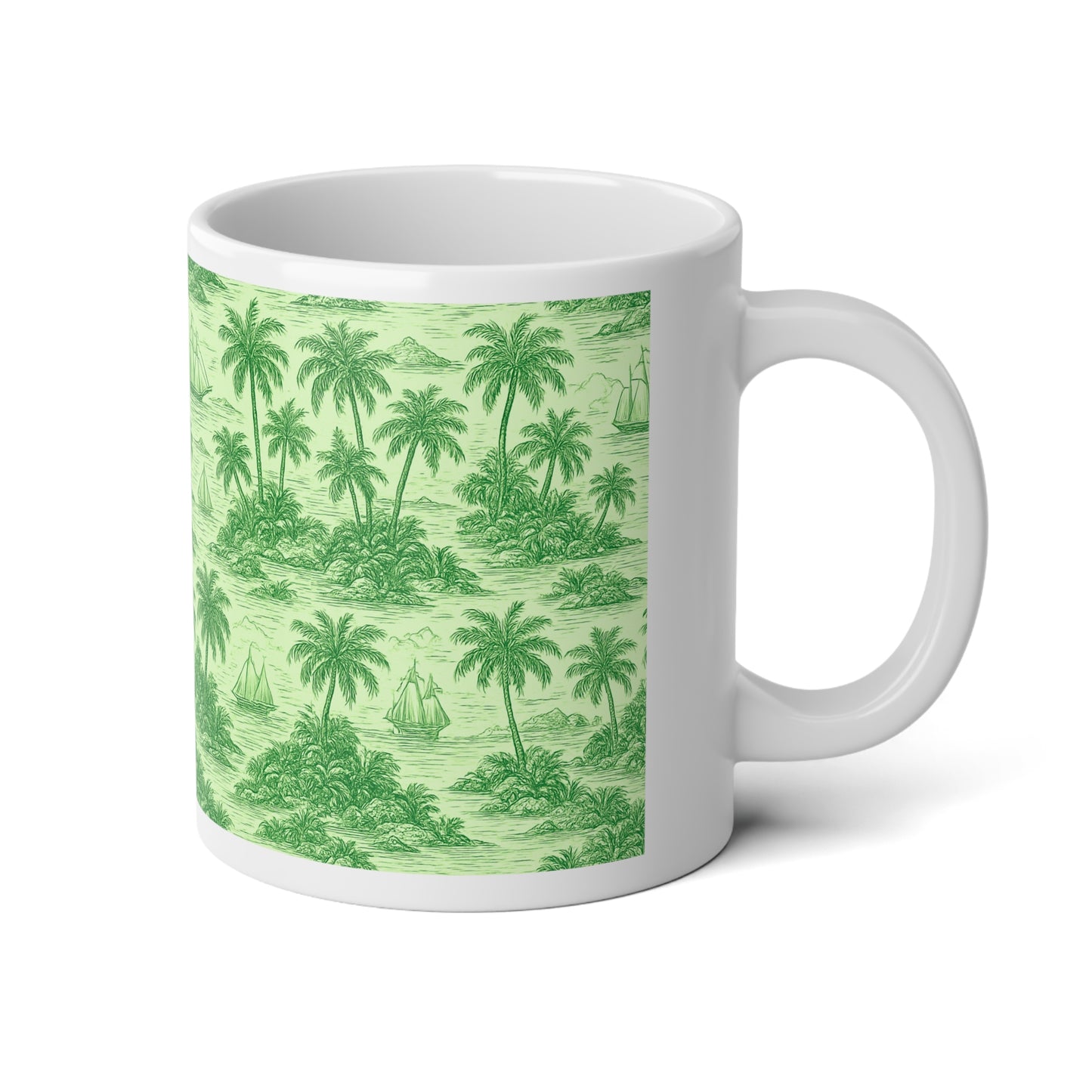 Jumbo Mug, 20oz, Faraway Toile Green | Tropical Coffee Cup