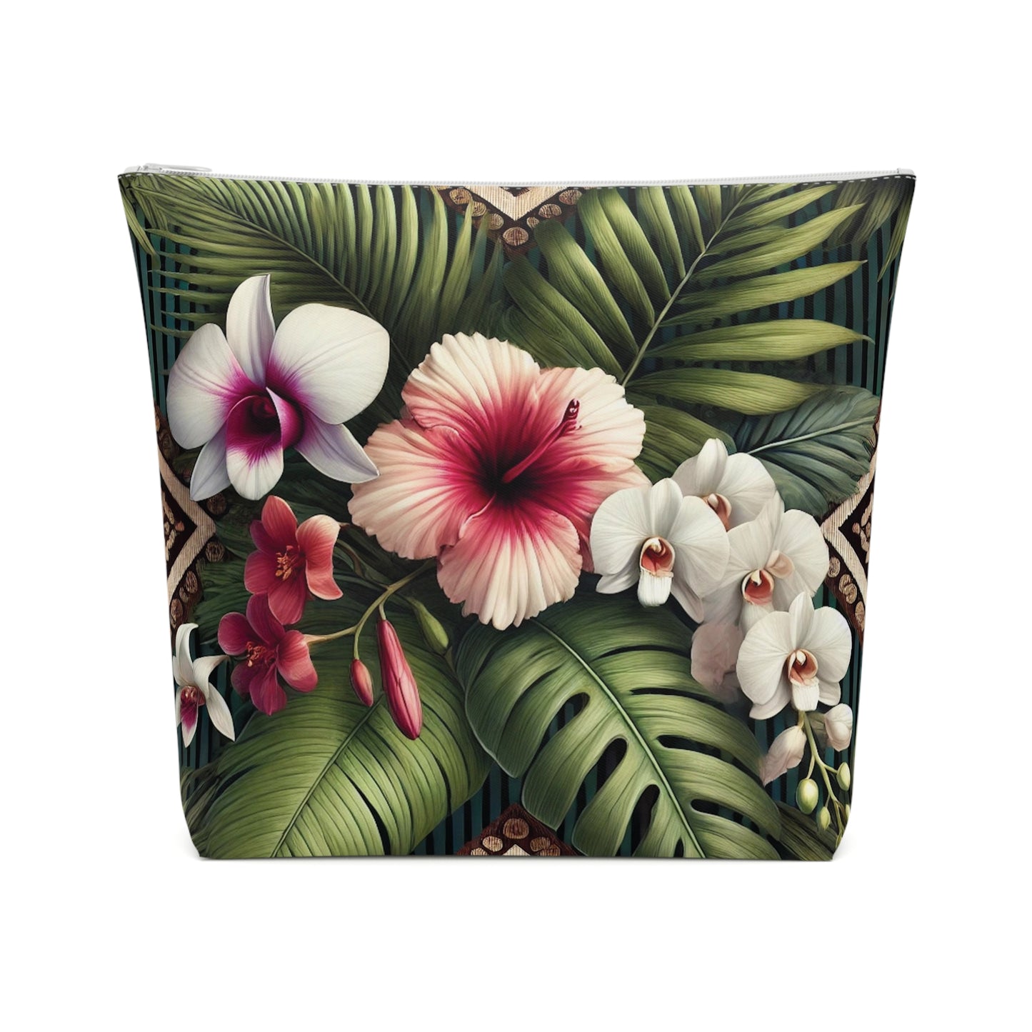 Tropical Cotton Cosmetic Bag, Makeup Pouch, 5 Sizes / Tiki Orchids
