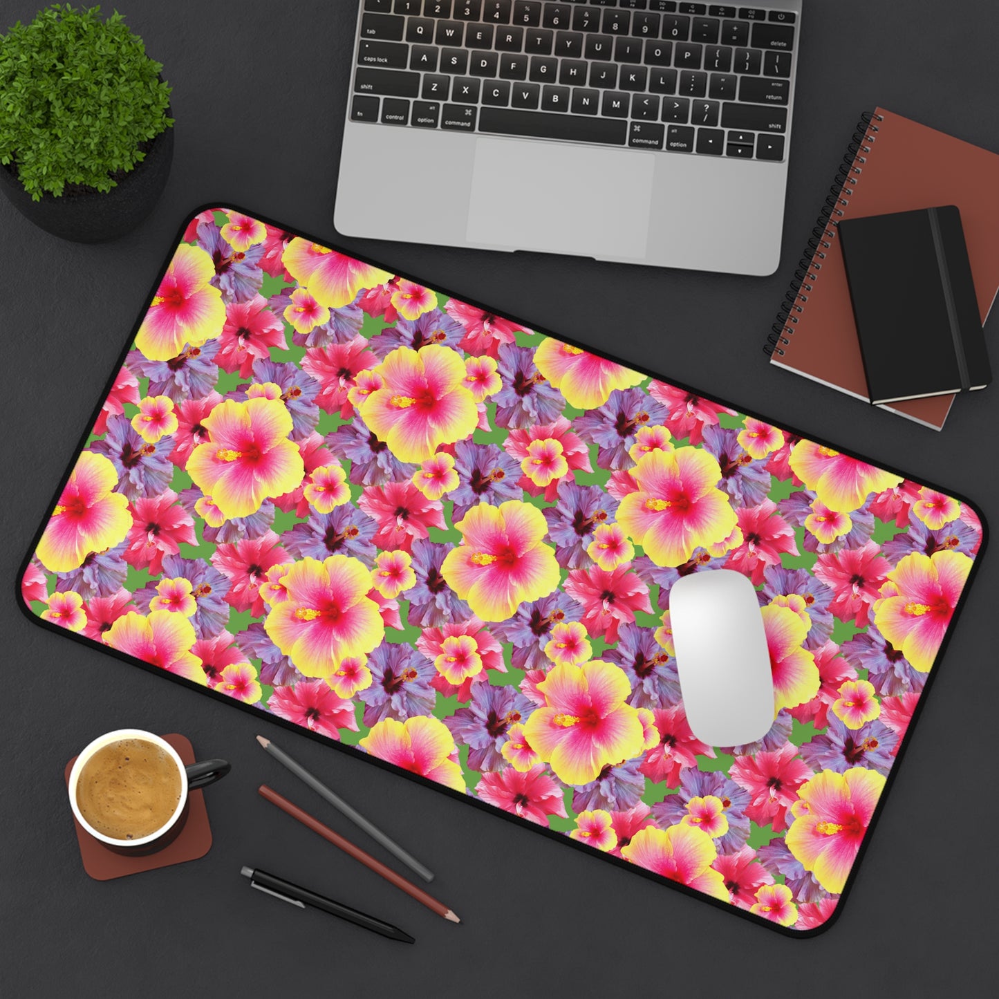 Tropical Mouse Pad/Desk Mat, 3 Sizes - Bright Botanical Design, Perfect for Home Office / Real Hibiscus Flowers