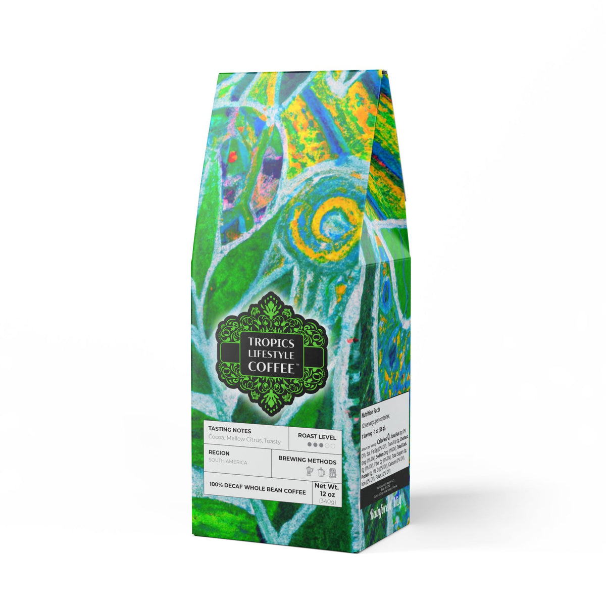 Rainforest Mist™ Single Origin DECAF (Medium Roast), Specialty Grade Craft Coffee / Amazon Whimsy, Green