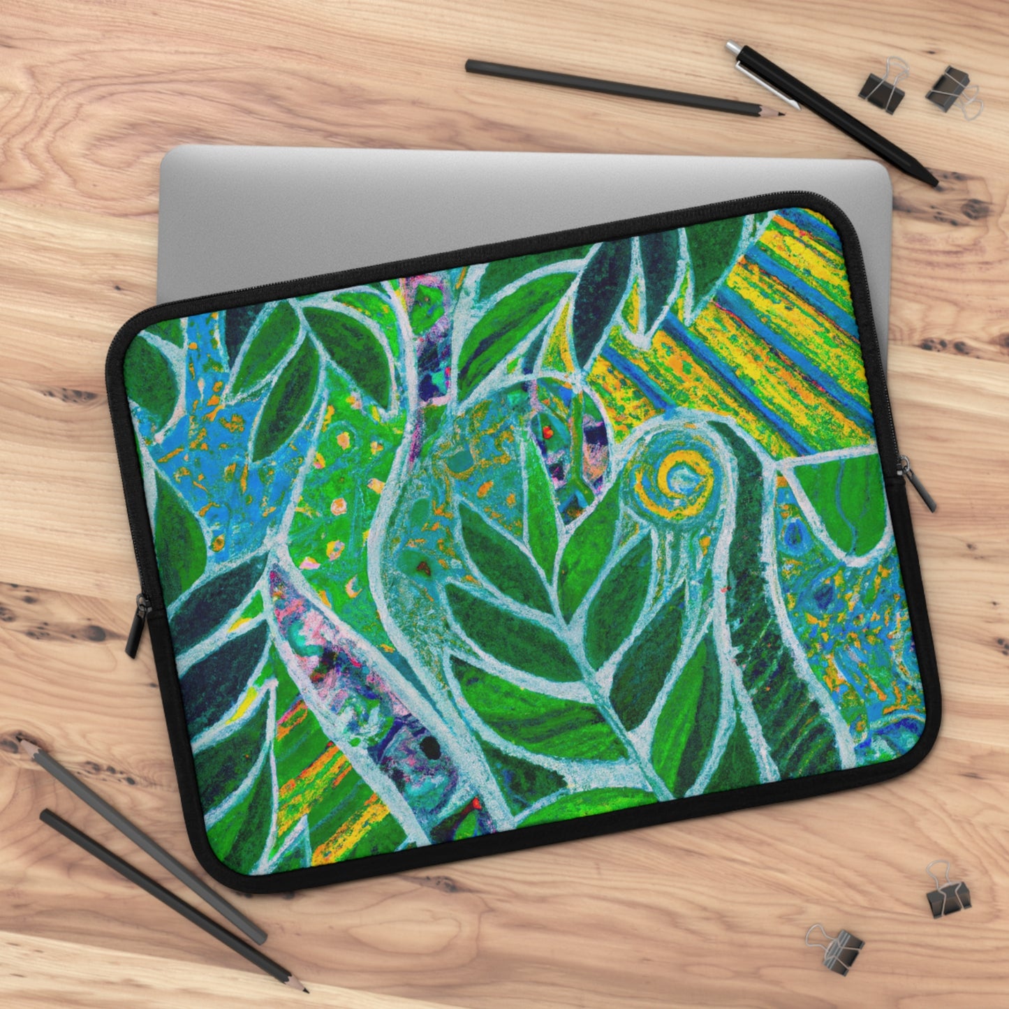 Tropical Laptop Sleeve, 5 Sizes - Perfect for Beach Lovers & Students / Amazon Whimsy, Green
