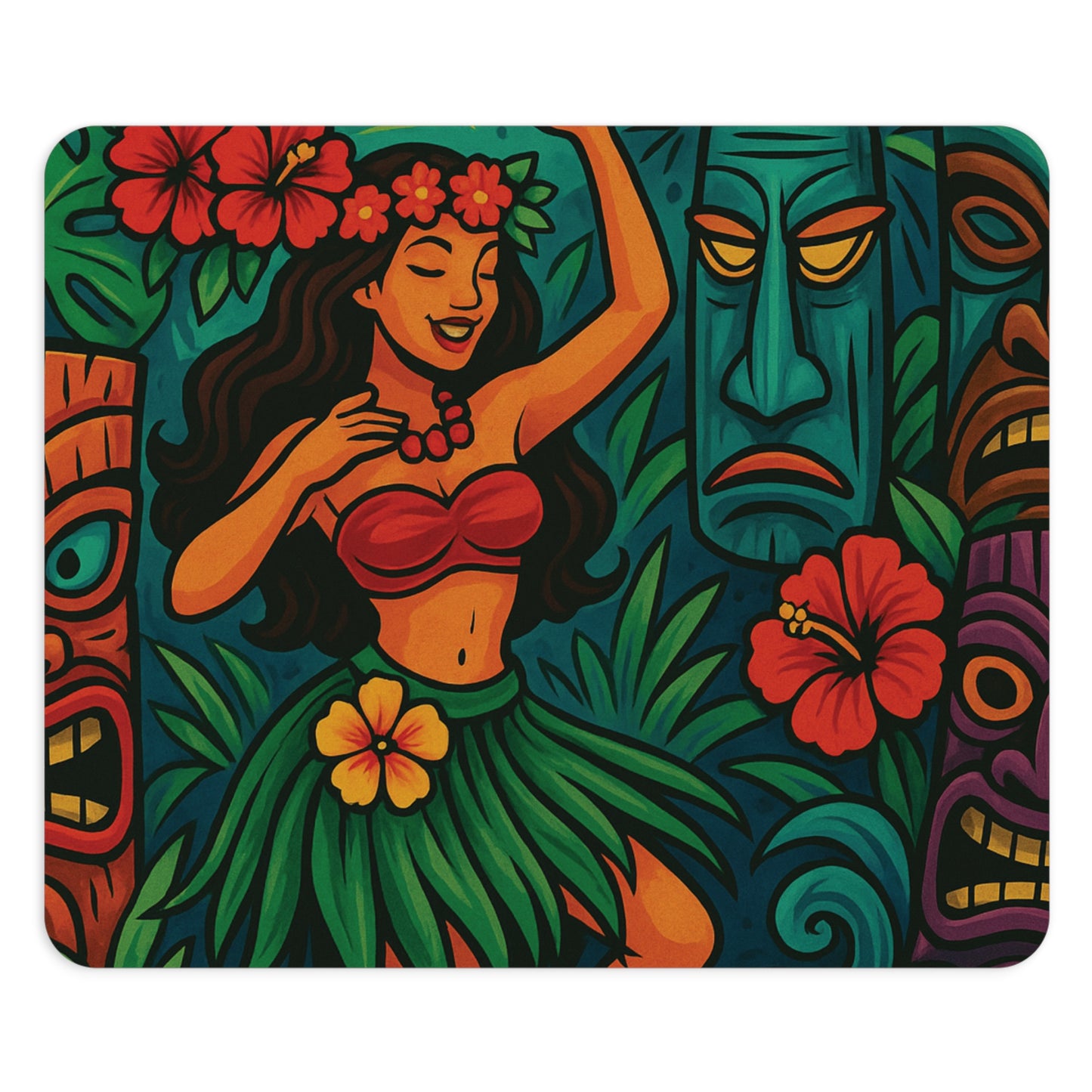 Tropical Mouse Pad, 2 Shapes - Beach Vibes for Home Office & Gamer / Tiki Hawaiian Dancer