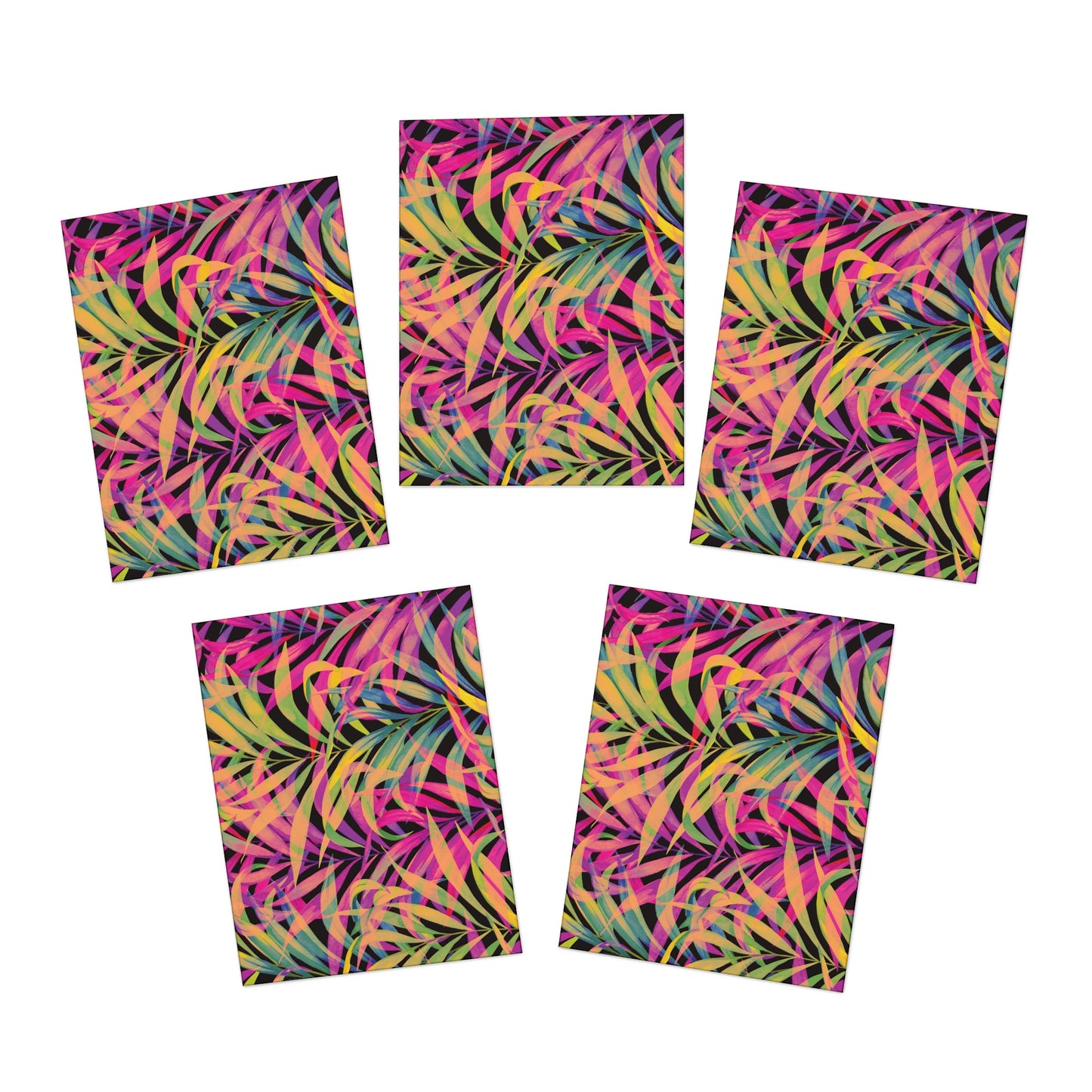 Tropical Multi-Design Greeting Cards | 5-Pack for All Occasions / Rainbow Fronds