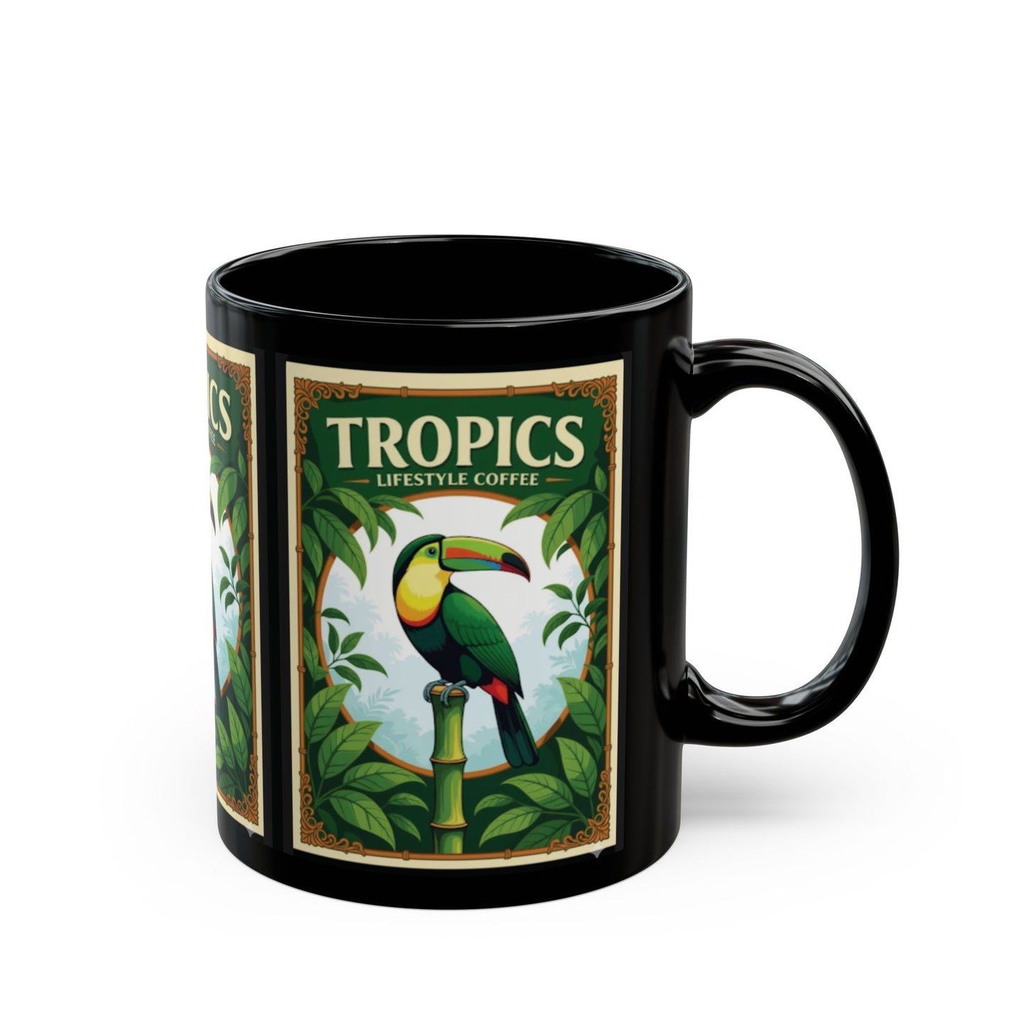 Black Coffee Mug - Parrot Poster /TLCoffee Logo