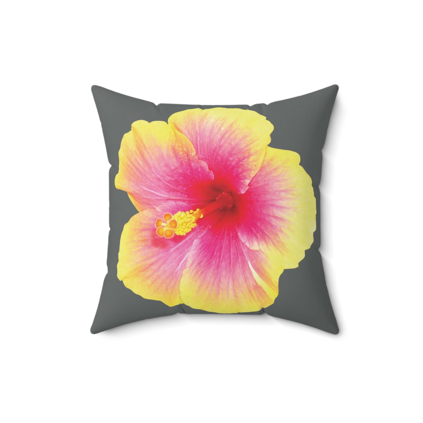 Decorative Pillow - Accent Cushion, 4 Sizes / Photo Yellow Hibiscus, Dark Grey