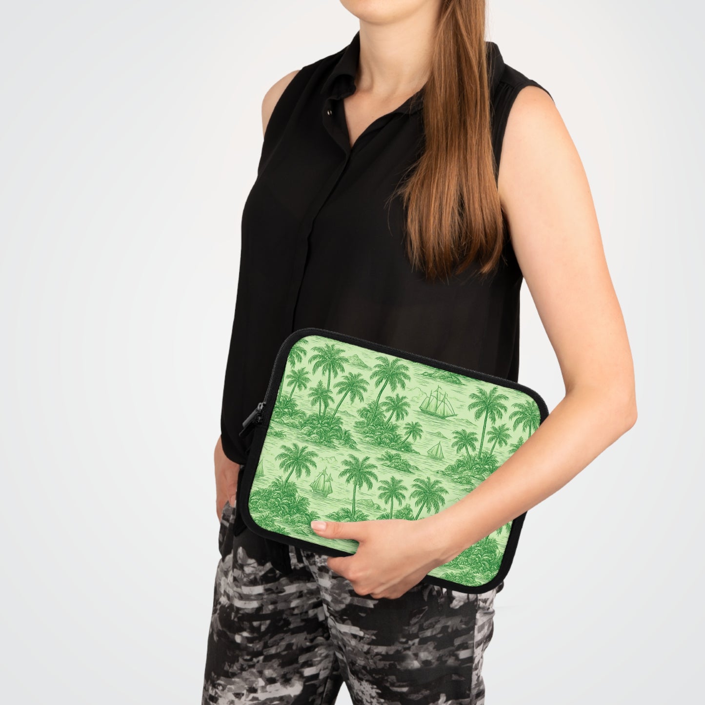 Tropical Laptop Sleeve, 5 Sizes - Perfect for Beach Lovers & Students / Faraway Toile, Green