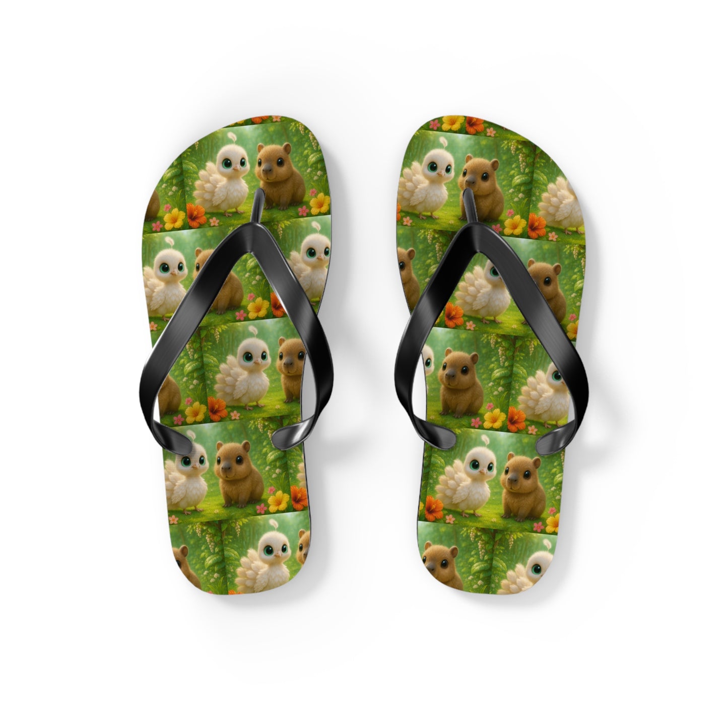 Flip Flops - Baby White Peacock and Baby Capybara