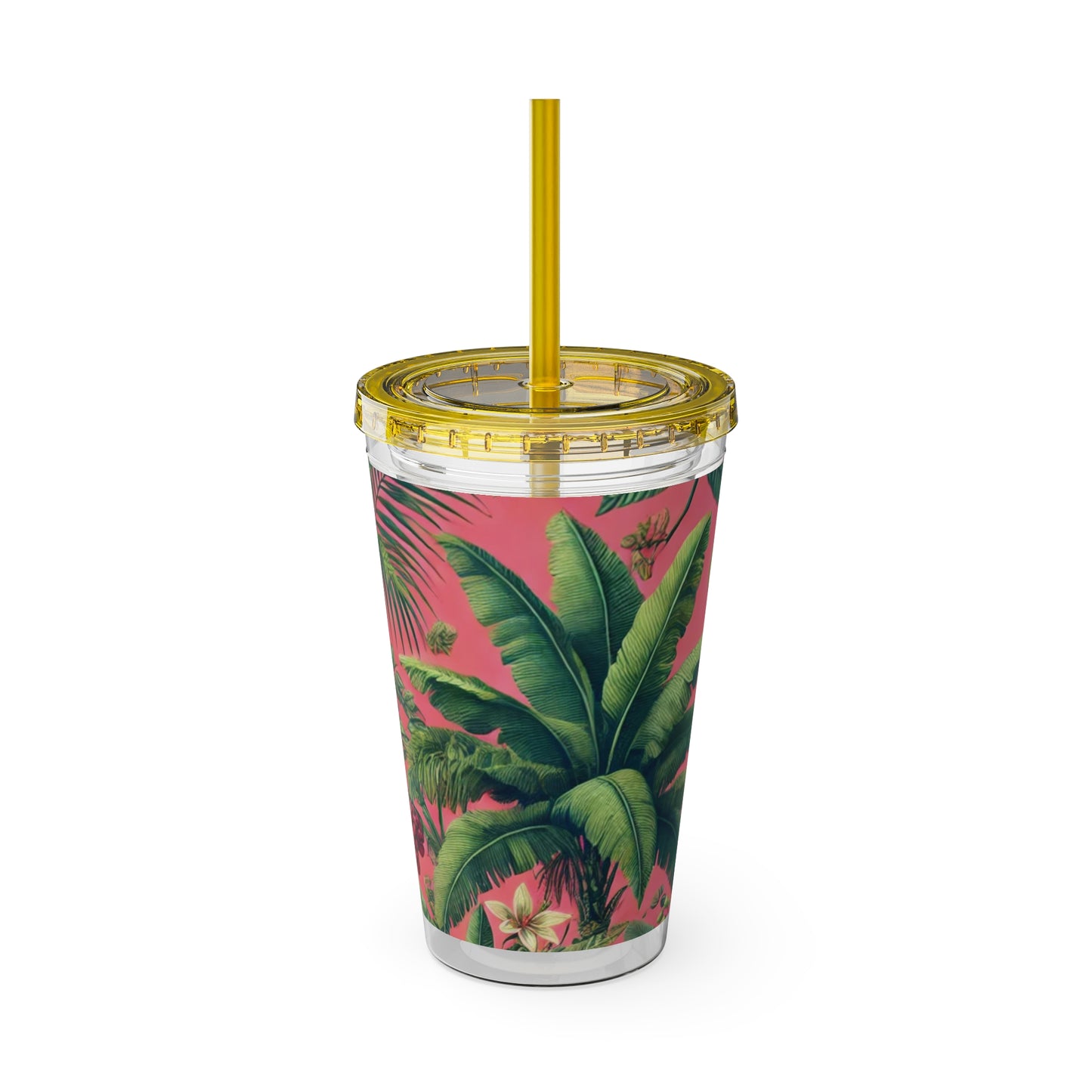 Tropical Tumbler with Straw | 16oz Colorful Travel Cup / More Tropical Fruit, Coral