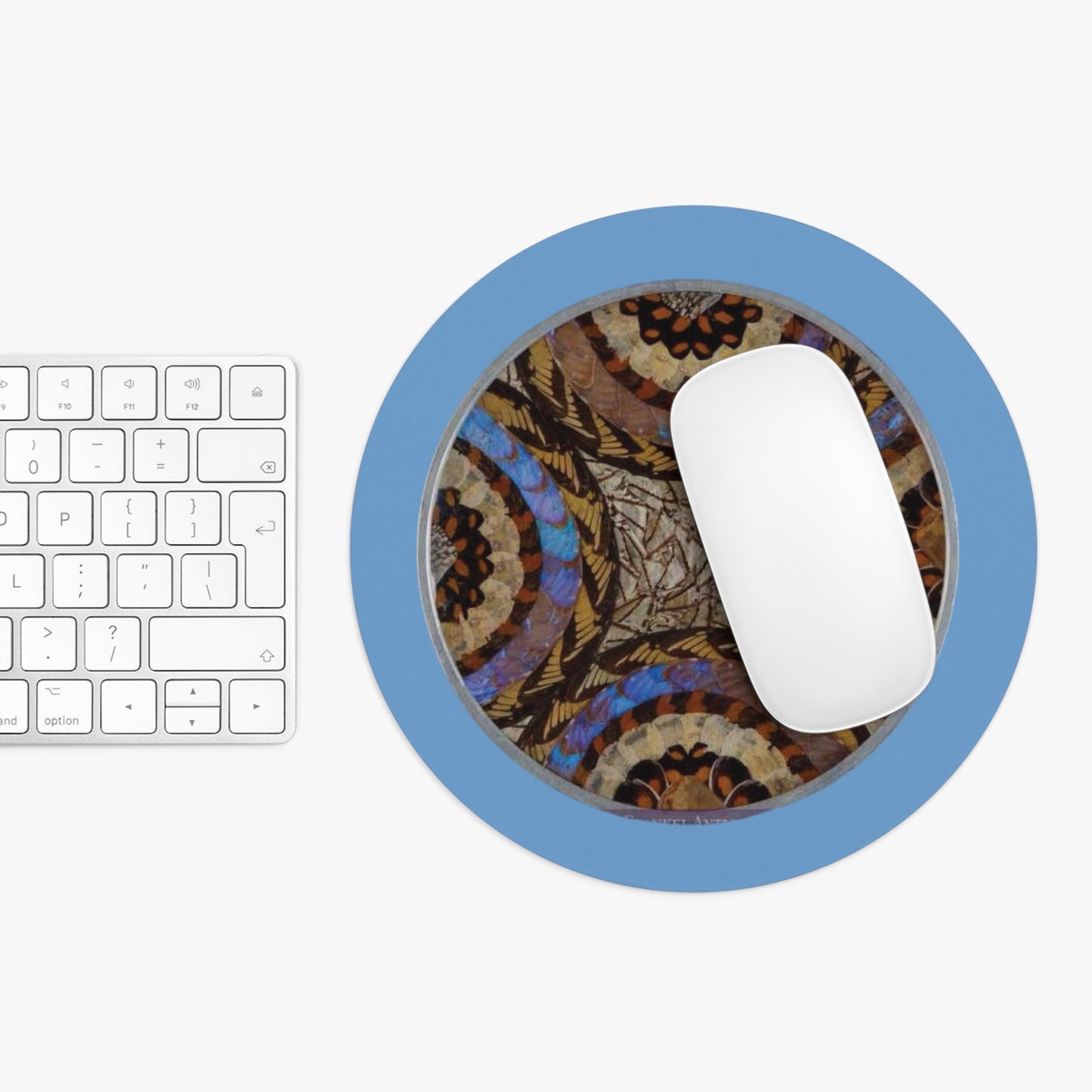 Tropical Mouse Pad, 2 Shapes - Beach Vibes for Home Office & Gamer / Real Butterfly Wing Art, Lt. Blue