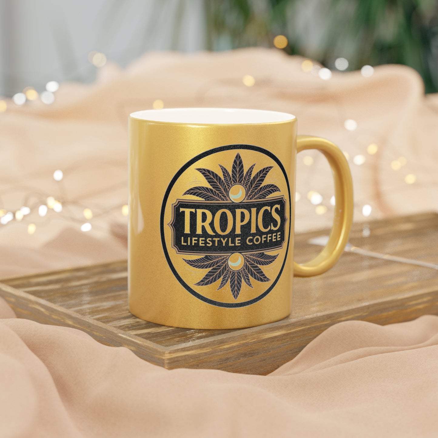 Tropical Metallic Mug, Gold or Silver - Tropics Lifestyle Coffee Logo