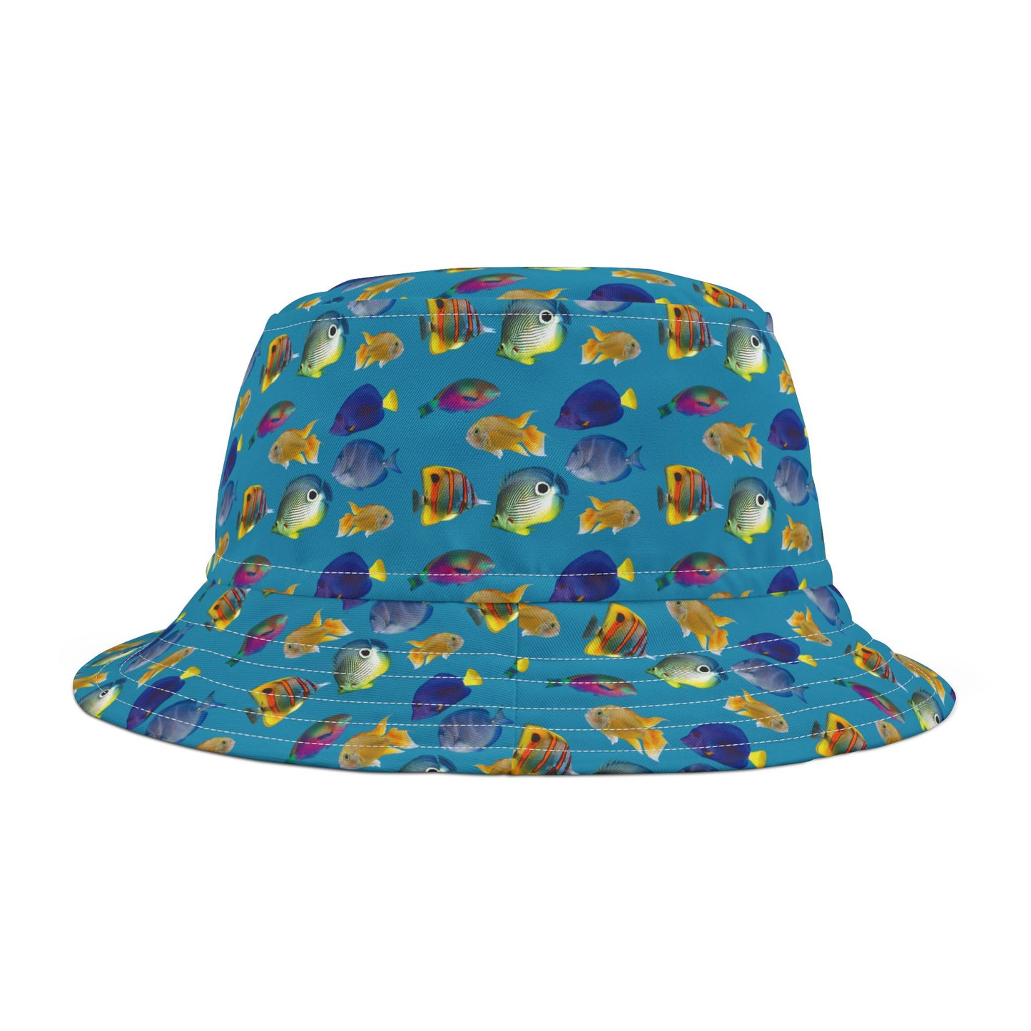 Tropical Polyester Bucket Hat, 2 Sizes - School of Fish / Turquoise