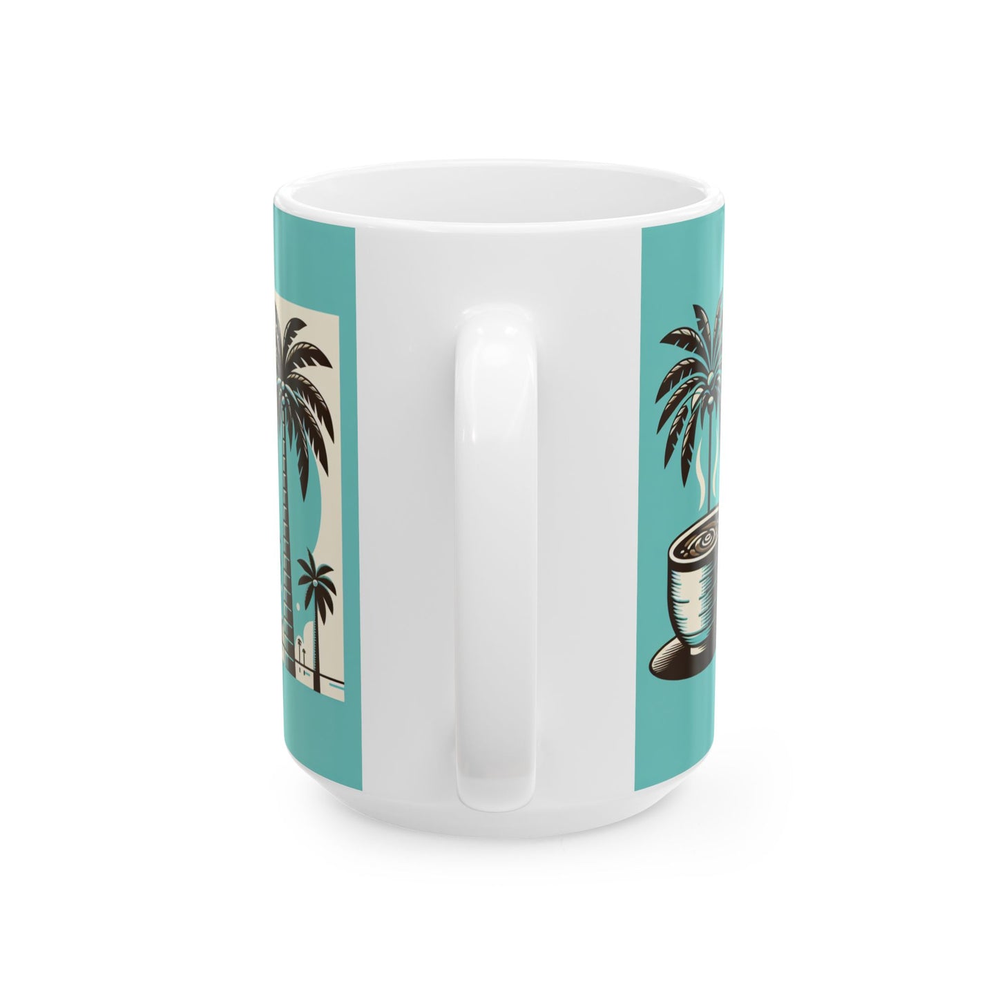 Ceramic White Mug - 11oz & 15oz, Palms and Coffee