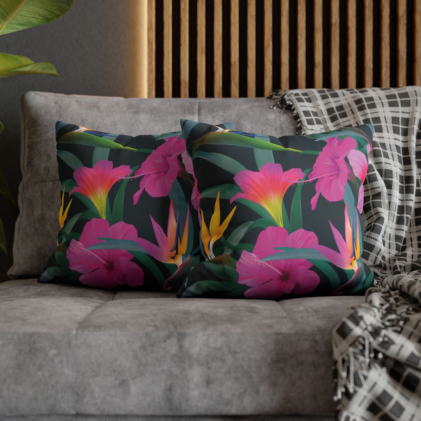 Faux Suede Square Pillowcase - Tropical Floral Beauties