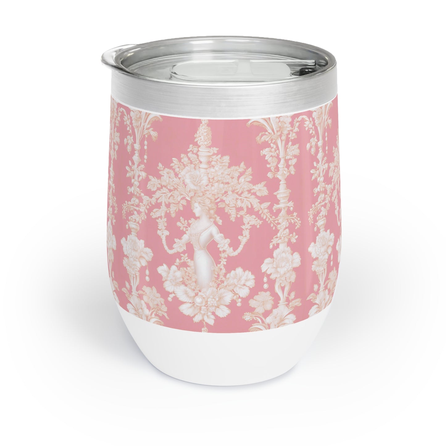 Chill Wine Tumbler, Pearl Lady Toile / Hibiscus Pink