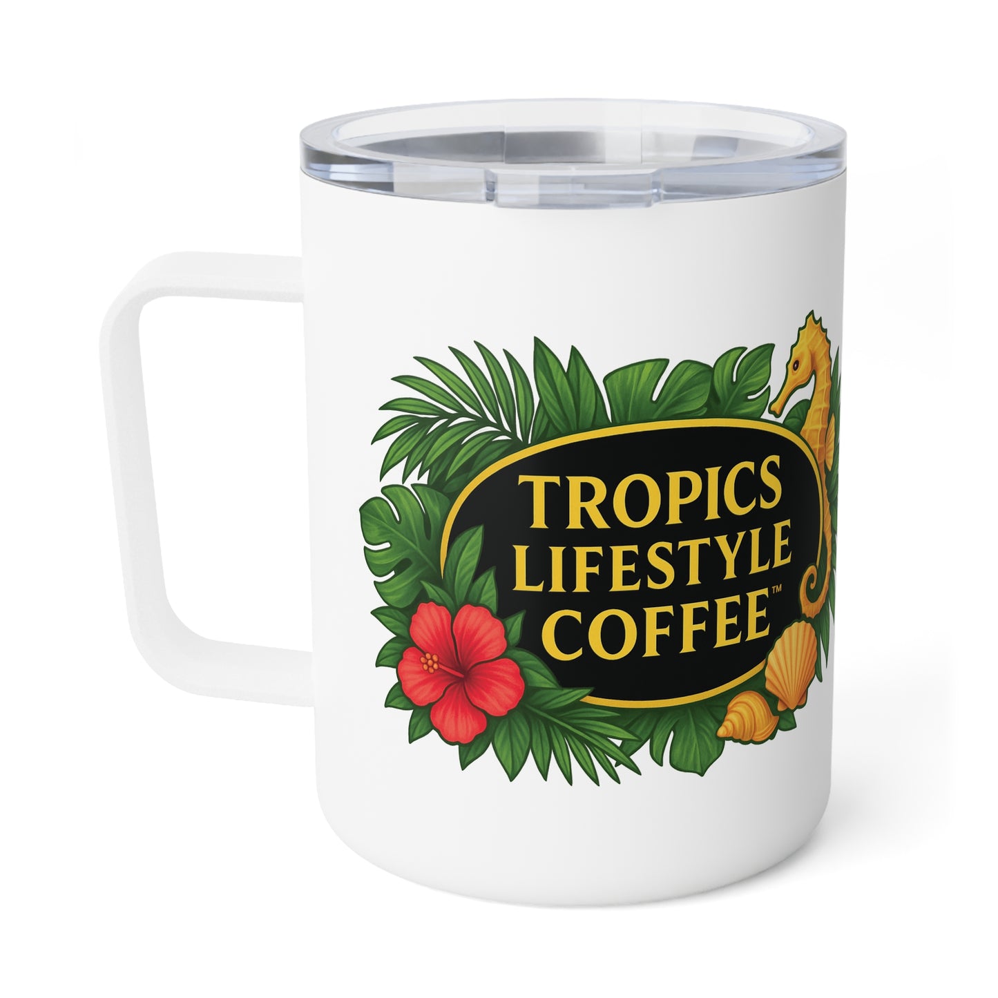 Tropical Insulated Coffee Mug, 10oz / TLC Seahorse Logo