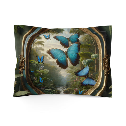 Microfiber Pillow Sham, 2 Sizes | Tropical Vibes for Relaxation / Framed Morpho Gathering