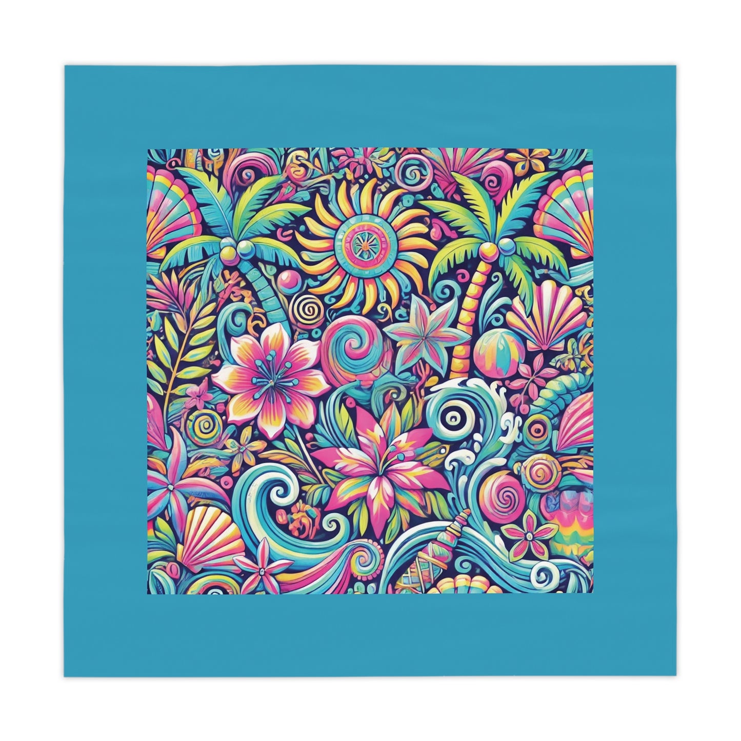 Happy Tropics/Turquoise ~ Square Tablecloth, 55" x 55"