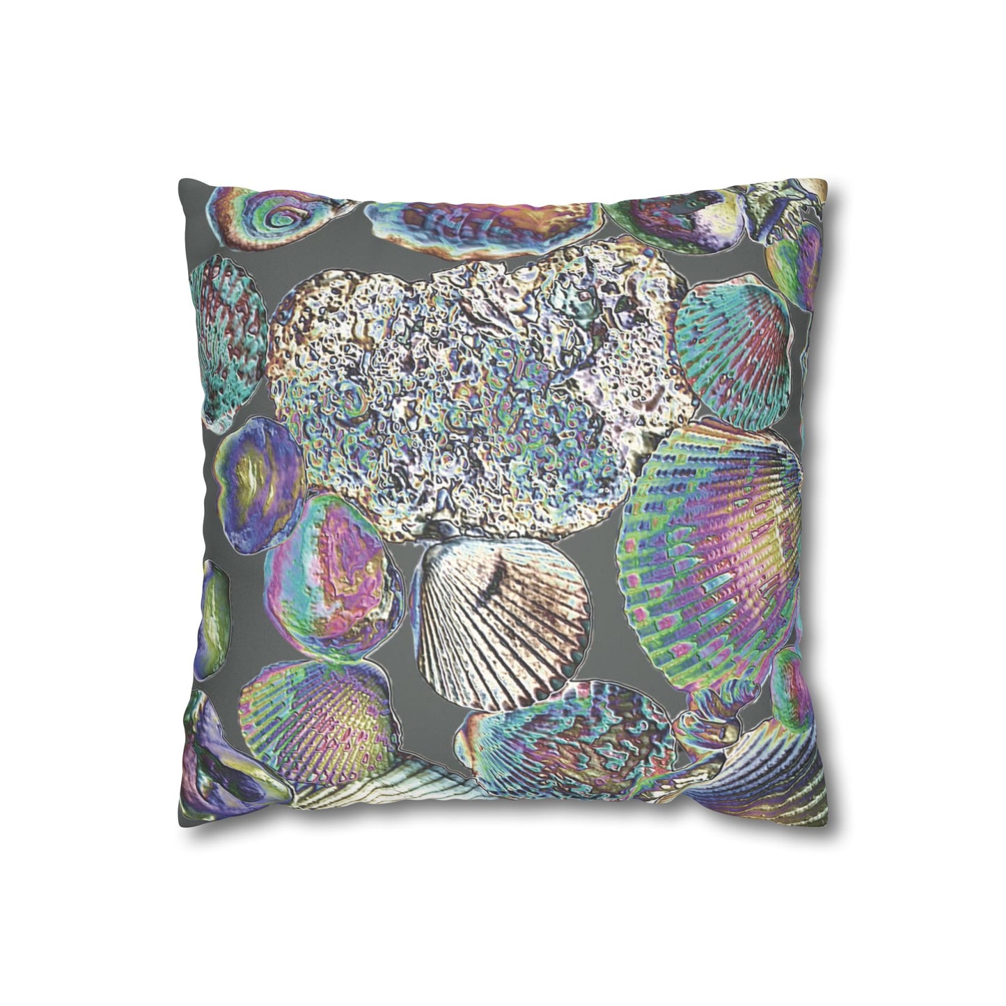 Faux Suede Square Pillowcase - Heatwave Seashell Collection, Dark Grey