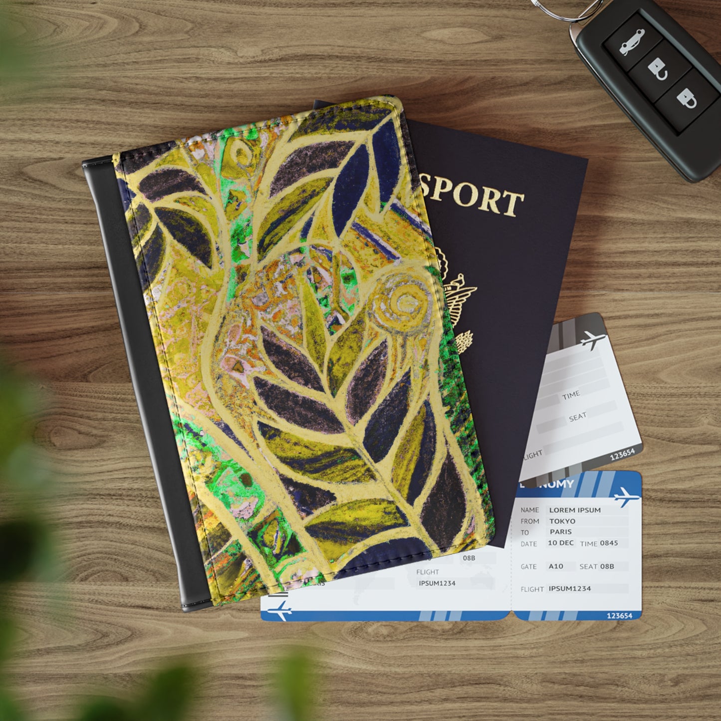 Tropical Passport Cover, Faux Leather - RFID blocking for travel security / Amazon Whimsy, Yellow