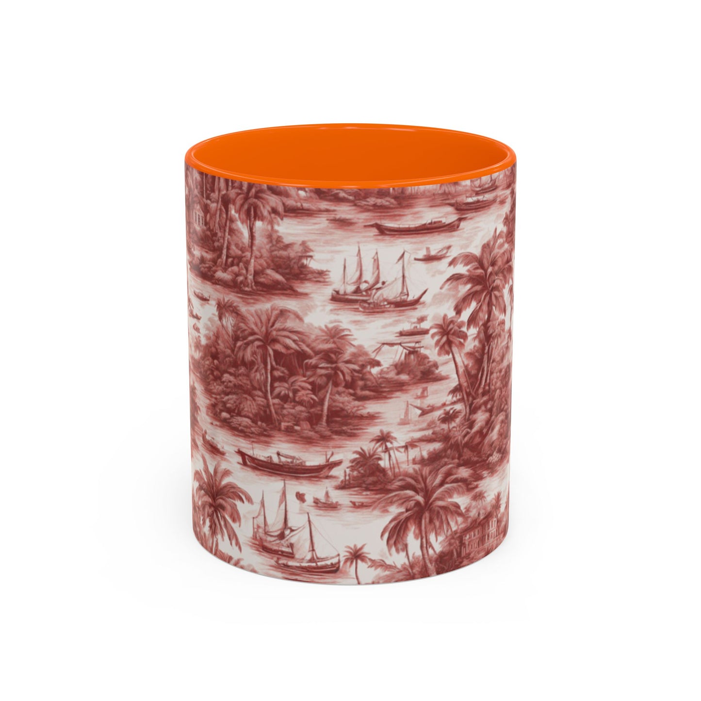 Accent Coffee Mug (11, 15oz), 8 Colors - Tropical Toile #1, russet