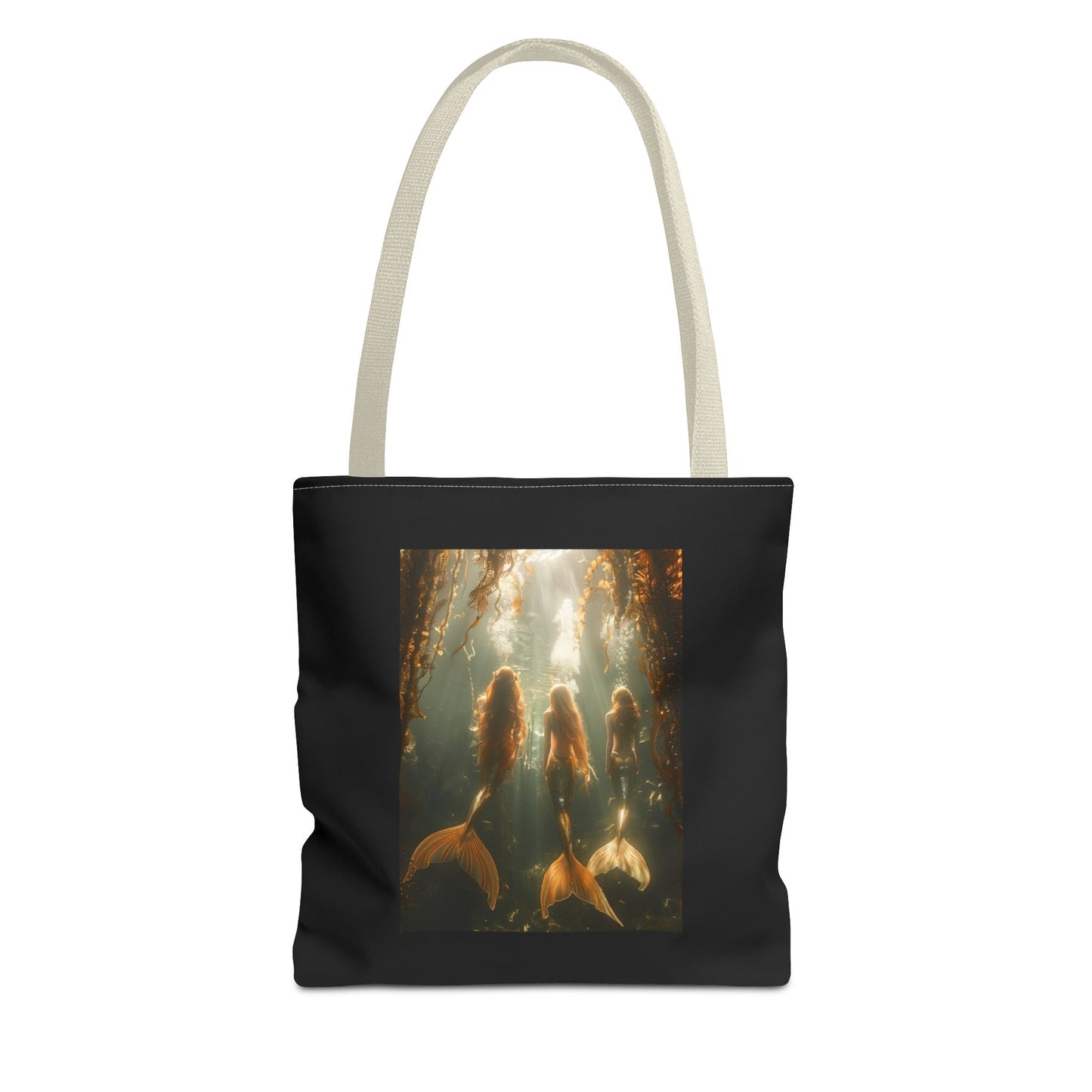 Three Mermaid Sisters, Black Tote Bag - 3 Sizes