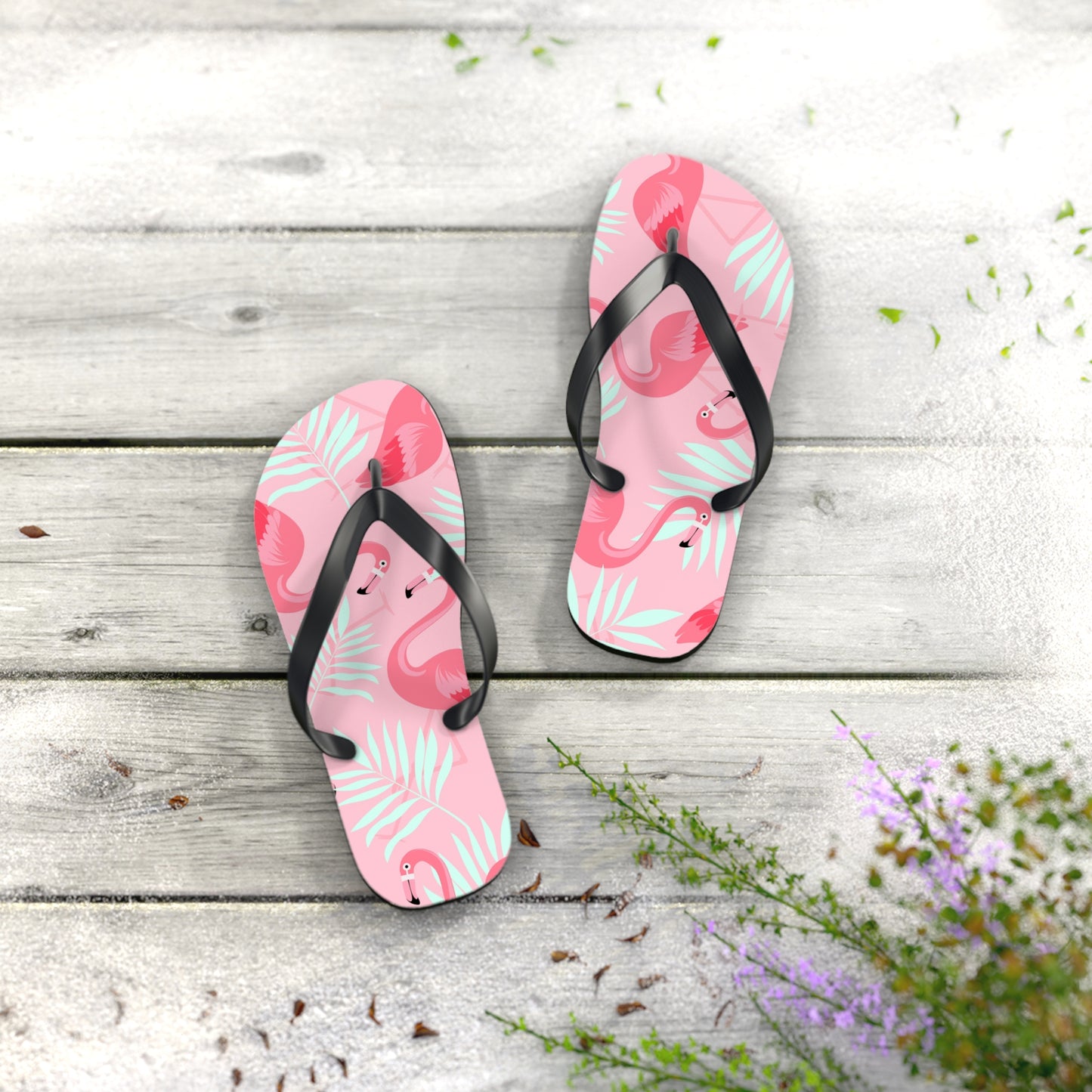 Flip Flops - Pink Flamingo / White Palms