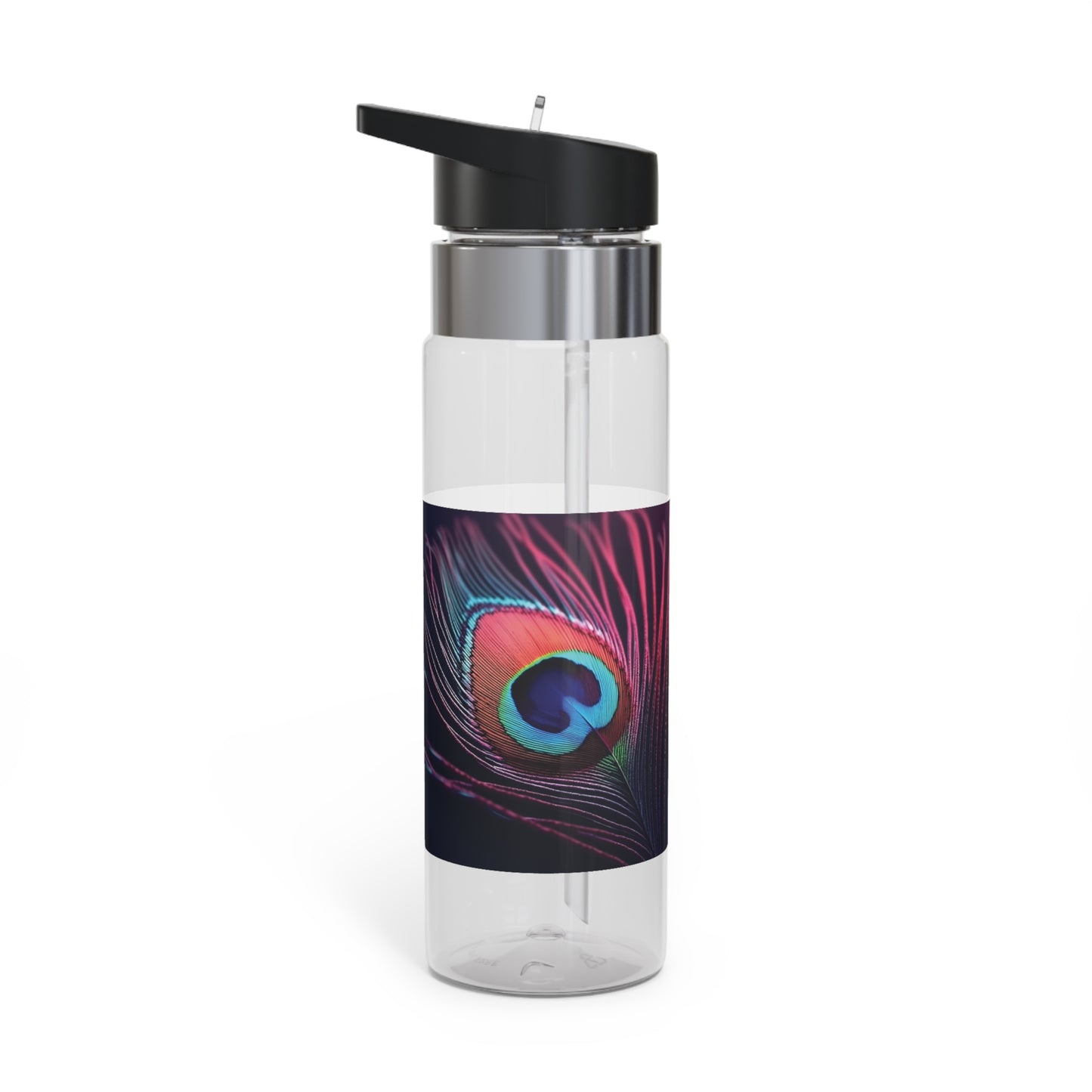 Tropical 20oz Tritan Sport Water Bottle -  Leakproof, Lightweight, BPA-Free / Peacock Eye Feather, Magenta