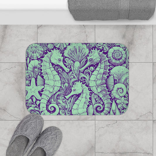 Seahorse Trio/Minty Bath Mat, 2 Sizes - Tropical Vibes for Home Decor