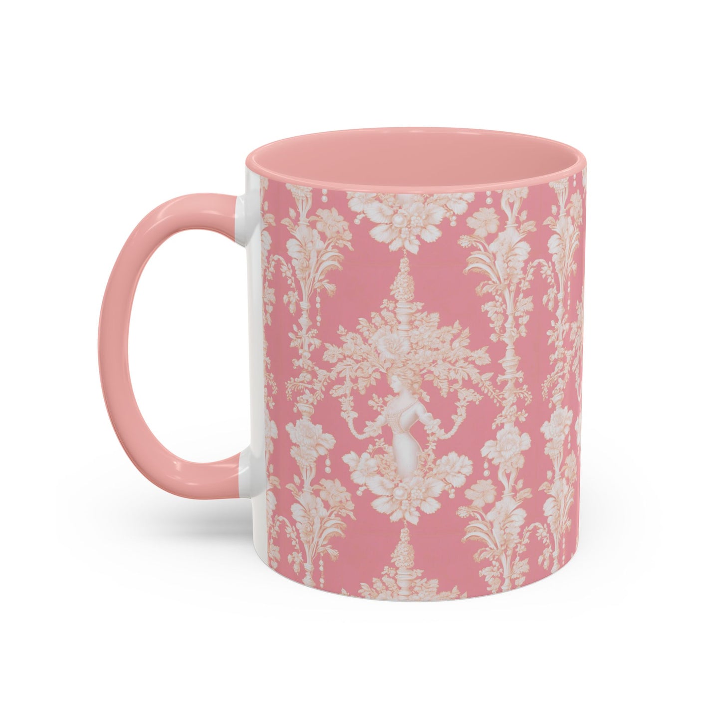 Accent Coffee Mug (11, 15oz), Pearl Lady Toile/Hibiscus Pink Repeat, Various Colors