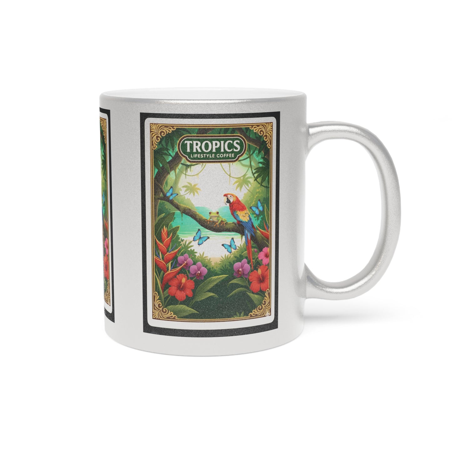 Tropical Metallic Mug, Gold or Silver - Our Coffee Brand, Seaside Friends
