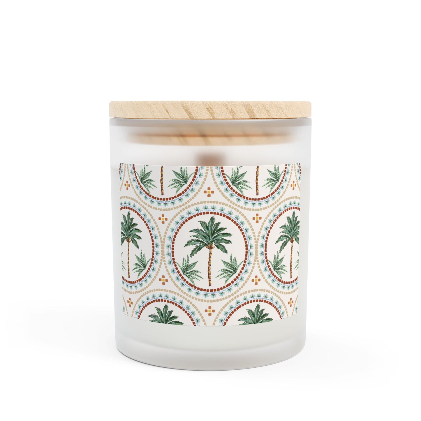 Frosted Glass Candle, 11oz, Mosaic Palm Tree