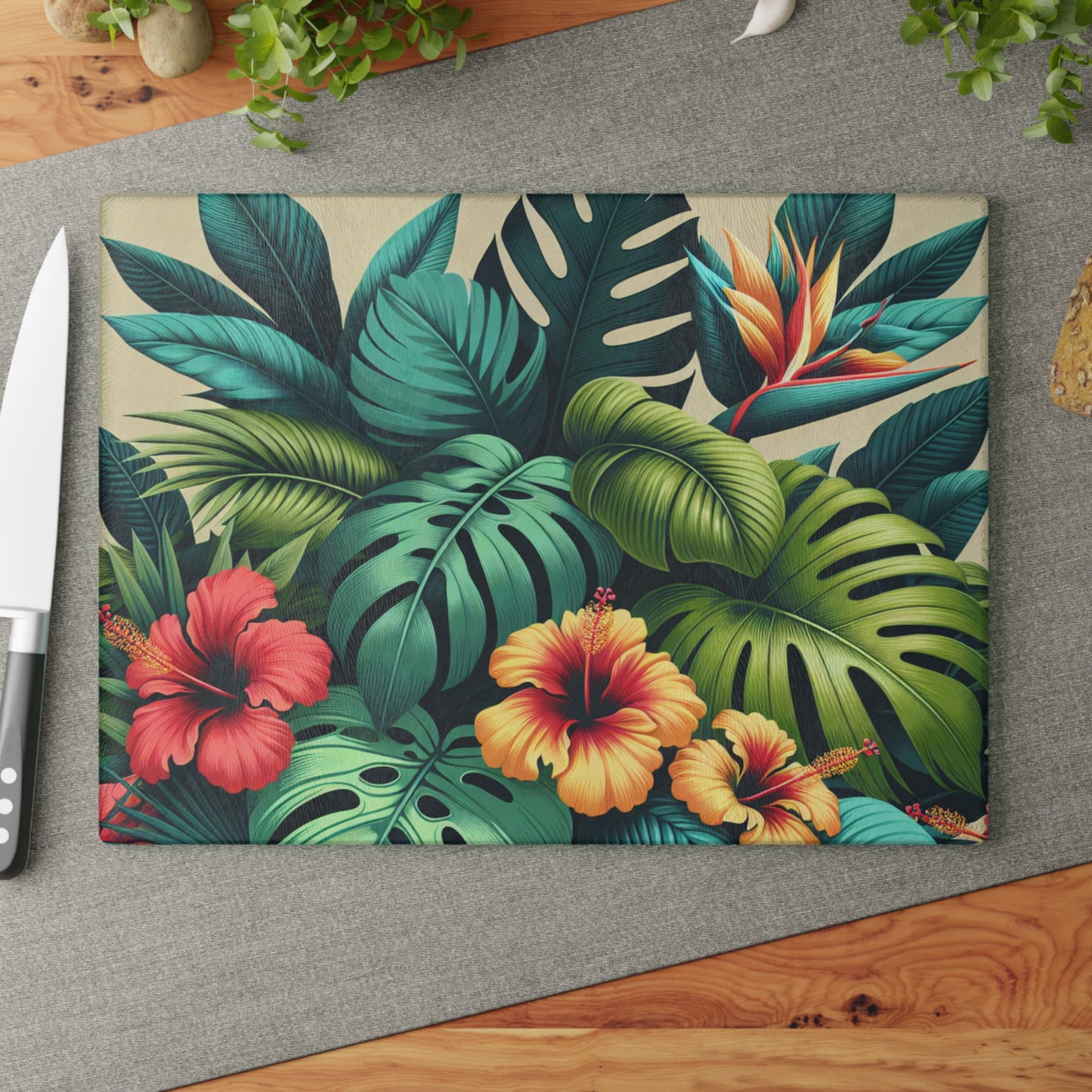 Glass Cutting Board, 2 sizes - Exotic Flora