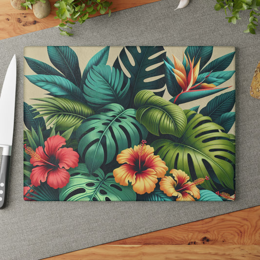 Glass Cutting Board, 2 sizes - Exotic Flora